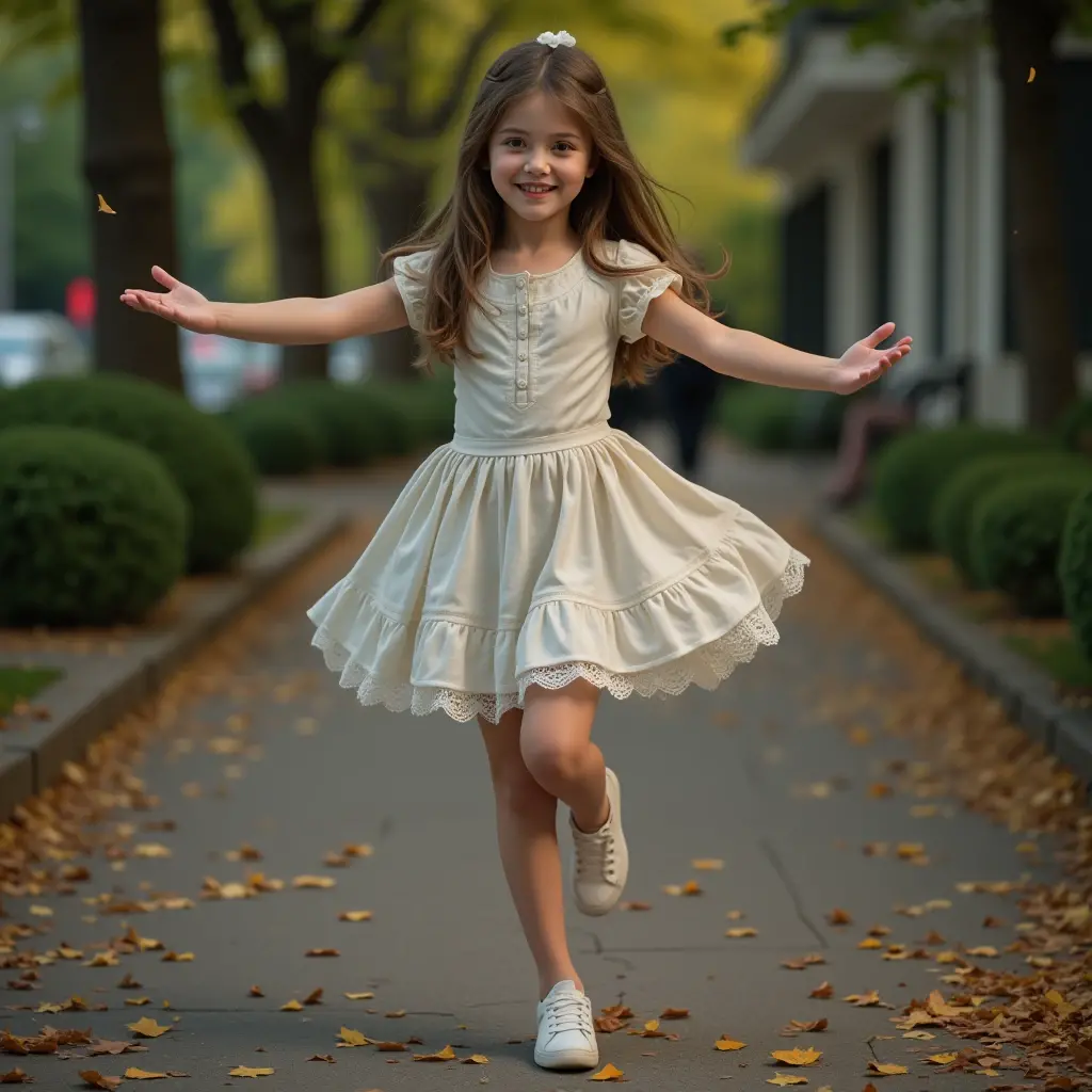 girl, on a swing, feet in the air, surrounded by bright magical forest