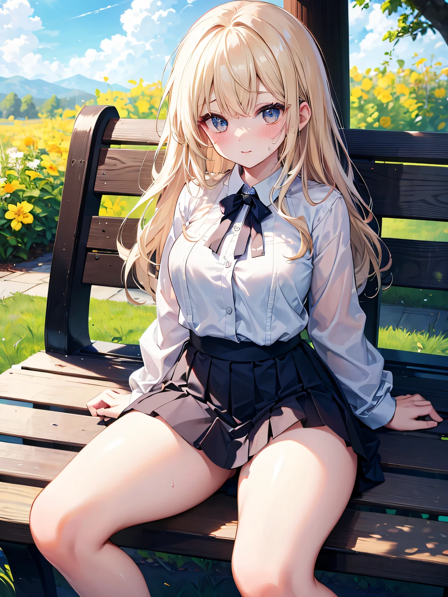 , sitting on a long bench:1.3, Perfectly  on the bench:1.4, Perfect M-legs, ((Use both hands to spread your  completely:1.5)), Leg spread, (:1.1), Looking so lovingly, (blush:1.1), Lost in Thought, Public  in the park, Cherry tree, 完璧なFront view, View from the front,{Highest quality}, {so beautiful}, {Super detailed}, {Best illustrations}, masterpiece,(masterpiece:1.2, Highest quality), (Realistic, photoRealistic:1.4), Beautiful illustrations, (Natural Side Lighting, Cinema Lighting), Looking at the audience, Upper Body, (Front view), One woman, 20-year-old, Mature Woman, Perfect Face, Beautiful symmetrical face, (((Skirt flip:1.5))),Shiny skin, Long eyelashes, (Large Breasts), (Wide Hips),Beautiful Hair, Slender figure, Beautiful Face, Beautiful and clear eyes, Beautiful body, Beautiful breasts, Beautiful thighs, Beautiful feet, Beautiful fingers,(Beautiful views),(Cute Smile:1.2, Excellent),Knee socks,Layered skirt,(Hide the truth with your belt:1.5),(Sexy  Cosplay:1.5),A lot of drool overflowing from the crotch:1.5