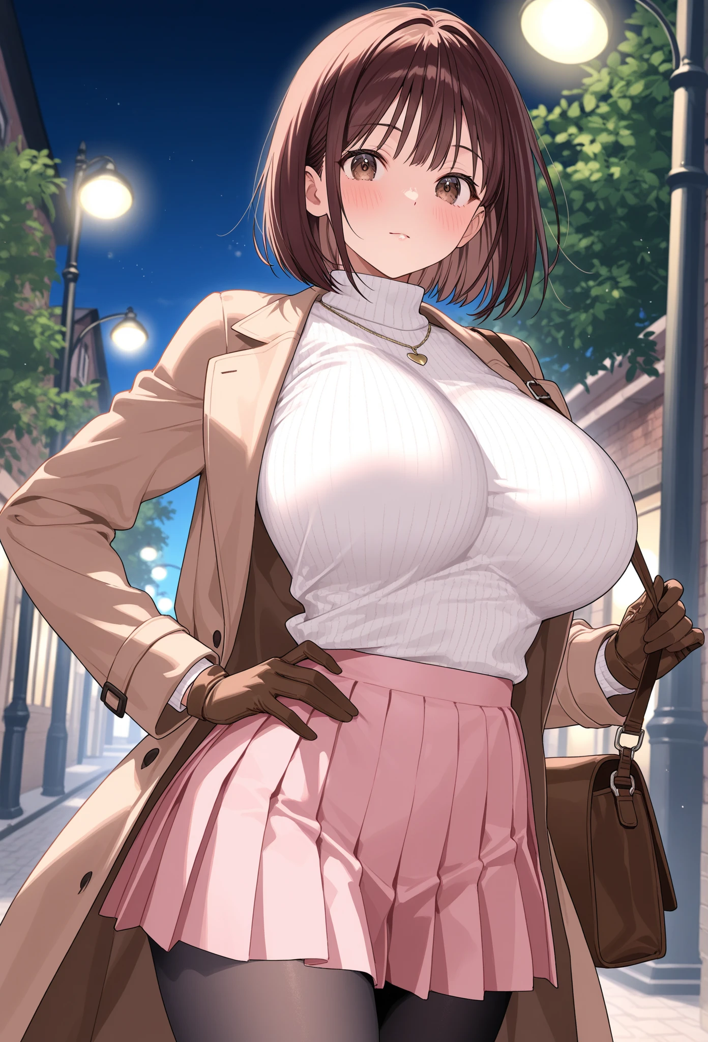 Brown short bob、Sleeveless white sweater、wearing a black jacket、Flared sleeves、Tight Skirt、Black Stockings、necklace、Extremely crowded train、There are a lot of people crowded together、Disheveled clothes、Your cheeks are red、Large Breasts、Curved waist、slender、Beautiful clavicle