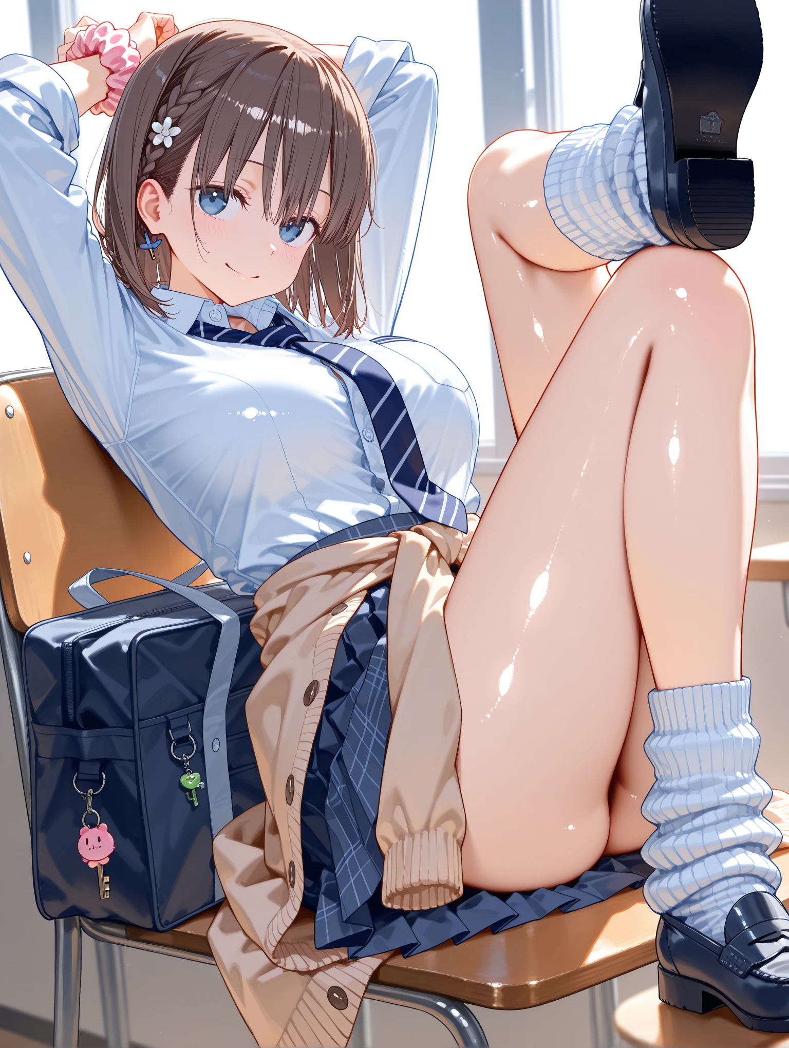 (Masterpiece, highest quality, high resolution, realistic photos, realistic looking skin:1.1),
(A high school girl pulls up her own skirt to show us her panties: 1.8),
(provocative, smirking expression: 1.5),
(She is wearing a navy blue blazer over a white collared shirt from her high school uniform: 1.8),
(She is wearing a gray mini-skirt of her high school uniform: 1.5),
(She is wearing black loafers: 1.5),
(She is wearing navy blue high socks: 1.5),
(Her panties are white lace with a pattern: 1.5),
(She has brown hair in a medium ponytail:1.5),
(Location: high school playground in autumn:1.5),
1 Japanese girl, solo, full bodied esbian, beautiful eyes, glowing eyes, glowing thighs, 