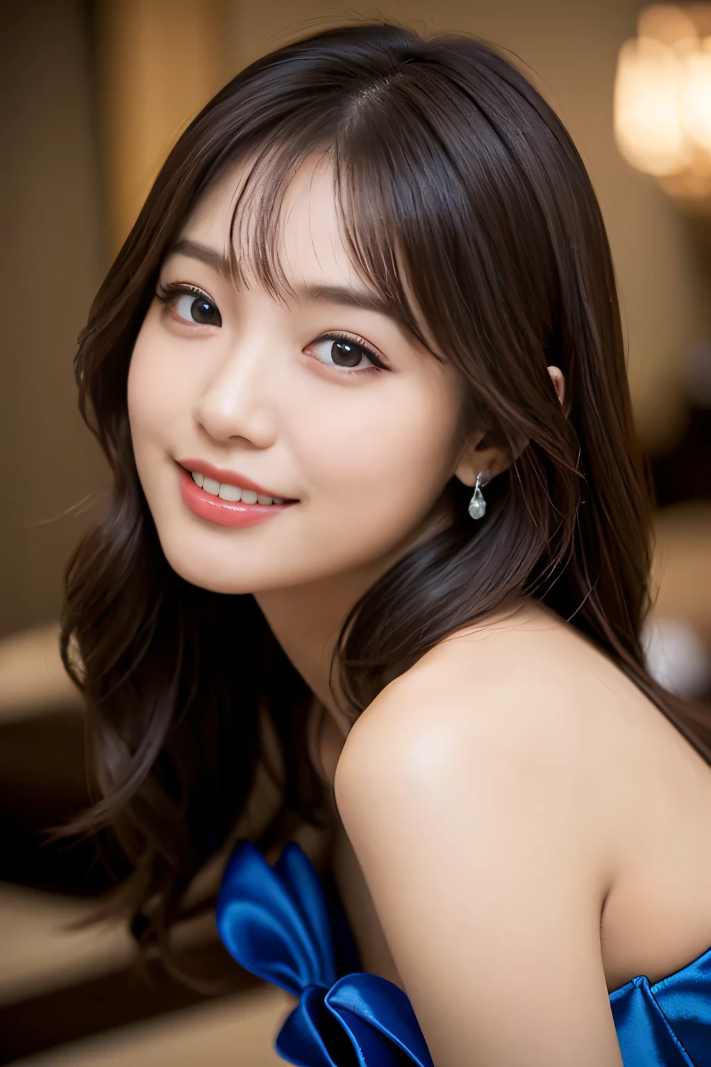 (((32ｋ,high details,high detail、masterpiece,attention to detail,Full body Esbian,alone))),Raw photo & realistic atmosphere,beautiful dark blue eyes,detailed mouth,glossy lips,thin eyebrows,fine eyes、Soft white skin that shines in every detail、her deep blue eyes are so beautiful,lip details、very beautiful face,very well-shaped face、lifelike face,shining beautiful lips,beautiful eyebrows,infinite reality, Realistic Like Hand Gravure Idol,very cute high school girl, , Like sensual gravure idol, Like Hand Gravure Idol, very beautiful and cute１7 year old beautiful girl,with a flushed face,incredibly beautiful and classy１7 year old beautiful girl,natural soft light,（black shiny hair,,barefoot,Samurai kimono and black hakama,Beautiful and kind eyes：1.5）,（like々beauty,Heavy wear, thighs,Thighs protruding from the hakama,gentle smile,well-shaped chest,,immature body,Japan samurai kimono,Japanese style berry short hair,Let your hair hang high and tie it up,beautiful posture,Rear view,backwards,no makeup,woman samurai,female swordsman,Clothes like Shinsengumi,stare into the distance,Japanese pattern haori,Japanese style hair accessories,cleavage,,Blue too,Samurai kimono with Japanese patterns：1.6）,

20-year-old, 1 person, (Half Japanese and German woman）, The face of a famous Japanese actress, 
Supple body :1.3, model body shape:1.5, perfect style：1.4, 
narrow shoulders, beautiful clavicle, long and thin legs, 
delicate body shape, Slim abdominal beauty :1.2, thin waist :1.2, 
super detailed face, super detailed chest, super detailed skin, Fair skin, Shiny skin, 
slim  contour, beautiful small face, Beautiful lined nose, 
super detailed eyes, long slit eyes, brown eyes, double eyelid, Beautiful thin eyebrows, fine long eyelashes, 
super detailed lips, plump lips, glossy pink lips, flushed cheeks, White teeth, 
Beautiful actress's ennui makeup, pink lipstick, 
dark brown hair, Delicate soft hair, 
(hair up, medium short hair, ponytail:1.2), 
layer cut, (dull bangs:1.2), 
(stylish looking earrings,necklace,bracelet,shiny nail art:1.2), 
cute smile, Mouth half open, Enchanted expression, ((Staring at the viewer)), 
(((photorealism,Shoot the whole body from the thighs:1.5))), ((The body is facing sideways)), 
Photographed directly from the front, dynamic lighting

((Pay attention to the lips)), 
((look up)),
((Approaching kissing face)),
((squinting)), 
((pursing lips:1.4)),
((Pointy mouth)),
((blushing cheeks)),
((Fingers touching lips:1.4)), 
((body is wet)), 
, 
