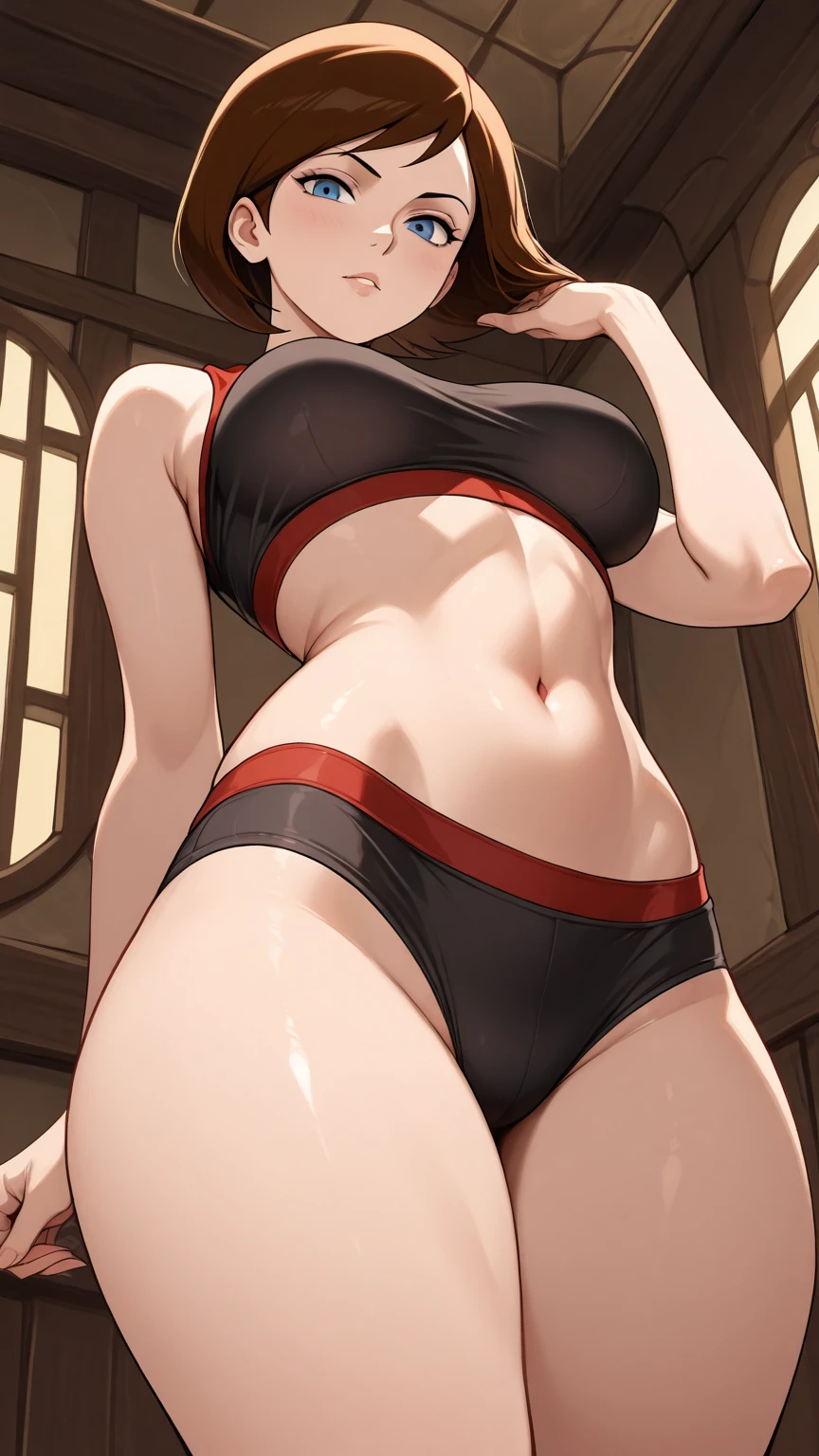 1 girl, , orange hair, short hair, messy hair, very messy hair, tangled hair, very tangled hair, beautiful blue eyes, nerdy glasses, big nerdy glasses,  expression, smiling, medium sized breasts, orange bikini top, orange bikini ,  waist, small waist, bellybutton piercing, wide hips, very wide hips, thick thighs, juicy things, thigh tattoo, dragon tattoo, 8k, best quality