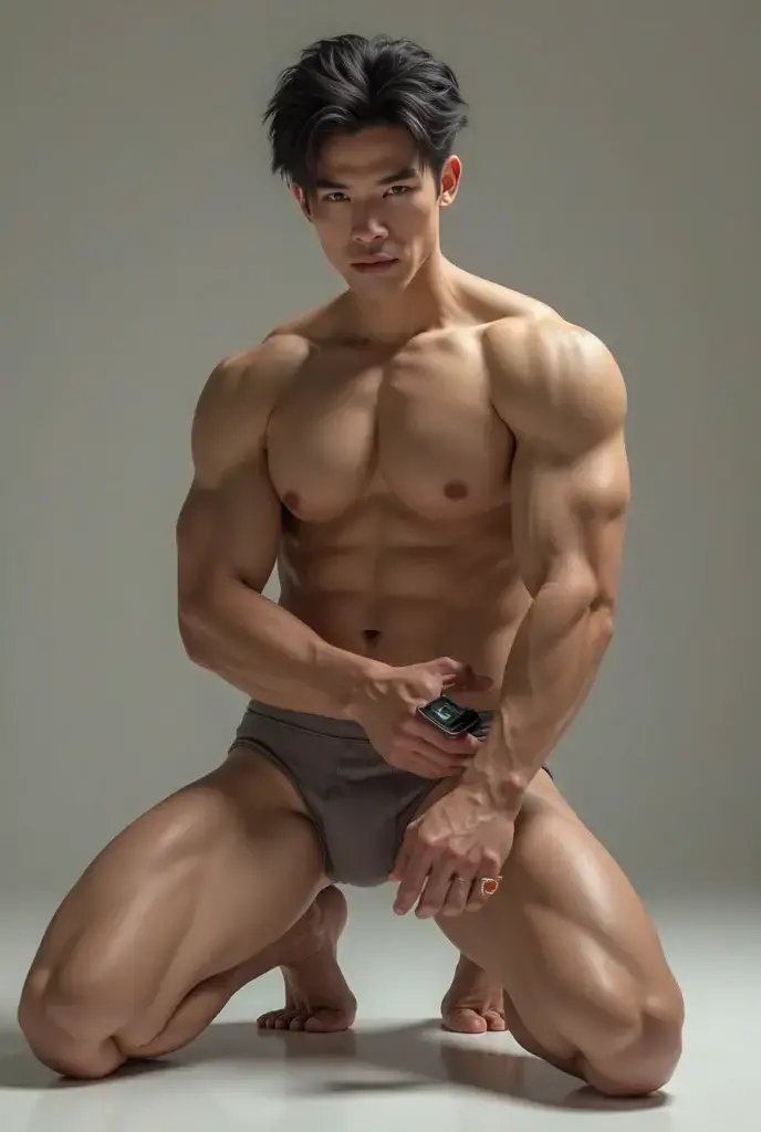 Masterpiece, Best Quality, Solo, Asian Model Men, muscular, white skin, lifted arms, ???????????, sitting, wearing white ???? ?????, studio background, standing, hard lighting, Natural eyes, Short and delicate black hair, ???? Man, looking at the viewer, shirtless, Small plots, Muscular posture, ?????, (extremely handsome: 1.2), 8K, Ultra HD Resolution