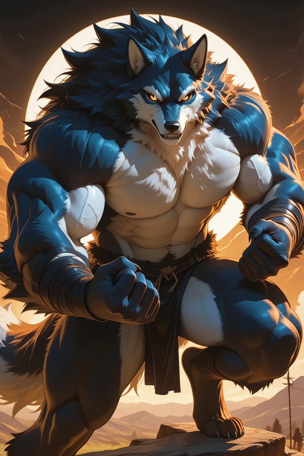 masterpiece,best quality,(1 boy:1.1),(Solitary:1.1),muscular male,Empty,8k HD,Extremely detailed,Detailed background,masterpiece,muscular,muscular anthro,grown up,(Looking at the audience:1.1),(single background:1.4), ::2],Solitary,Medium shot,whole body,(Fallen Leaves:1.1),Grass,stream,(river:1.1),
(langshu:1.3),Wolf Boy,beard,Thick eyebrows,Gray body,Wolf ears,White hair,Long hair,Wolf Tail,nail,author：(lindong:0.3),author：(null-ghost:0.7)