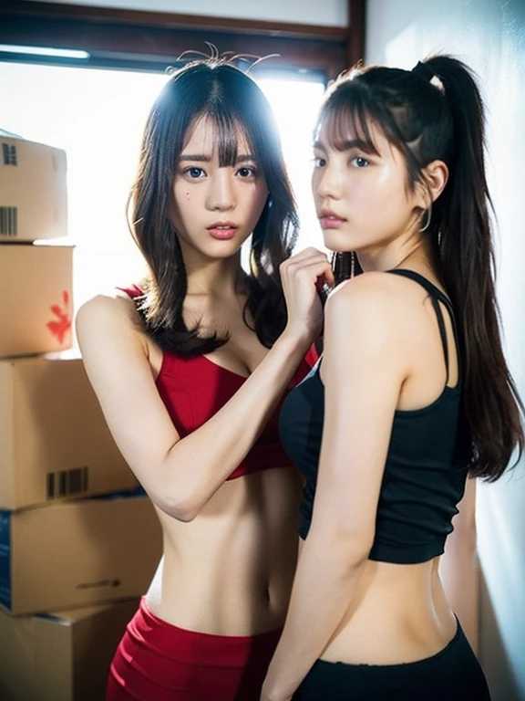 high quality, High resolution, Attention to detail, masterpiece, Jill Valentine, Bound in chains, In the basement,, (Suppressed), mud, anger, jeans,