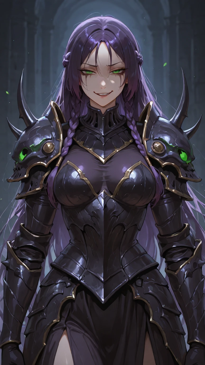 (solo), purple hair, messy hair, mane hair, extra long hair, dense hair, wild hair, expressive hair, mature,(25 year old), pale skin, green eyes, ((man)), wearing a silver armor, armored arms, armored legs, claws,, huge breast, big ass, beautiful, attractive, eye reflection, depth of field, thunder aura,cinematic lighting, ray tracing, depth of field, cinematic lighting, ray tracing, UHD, high details, best quality, highres, high quality, award winning, super detail, masterpiece, 8k, UHD, high details, best quality, highres, high quality, award winning, super detail, masterpiece, 8k, digital art, anime coloring, body shot, good face, perfect face, detailed face, good eyes