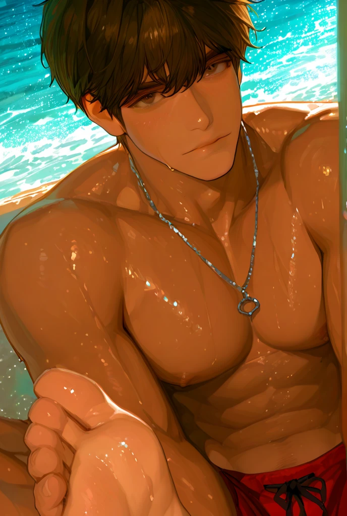 (masutepiece, Best Quality),The whole body of the boy,(younge boy),teenager face,posterior view,Body tilt,delicate big eyes,Open your eyes,,smooth and delicate skin,Short square face,Surprised expression,infancy,young age,short round face,Flat chin,finely detaild face,well-muscled,short bright black hair,with an intricate,nakeness,(backbone:1.2),the night,vivd colour,(depth of fields:1.2),Boy in the bath,Raised sexy,Open-air bath in the forest, wearing white satin sexy 