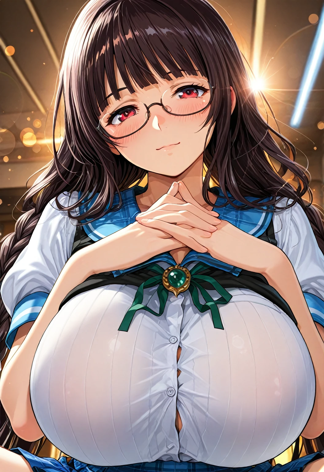 ((Upper body close-up))、(Big Breasts,Cleavage:1.85),Anna Yamada,gigantic breasts,Embarrassed face、(:1.5)、(Crouching)、(On the way to school)、Outdoor、(Wearing a collar:1.5)、Earrings、Earrings、bracelet,(Delicate  features:1.5)、(masterpiece, Highest quality, High resolution, Super detailed, 8K, 4K),(Making a peace sign:1.5),ponytail,(Beautiful Face:1.5),Is 、Sweat,navel piercing,(Peeing:1.5),My body is wet、Absurd、Highest quality, (Volupture:1.5)、(Spread your legs:1.5)、Perfect hands、Steam is coming out of the body、Perfect 、Puddle、Perfect Fingers,()、 