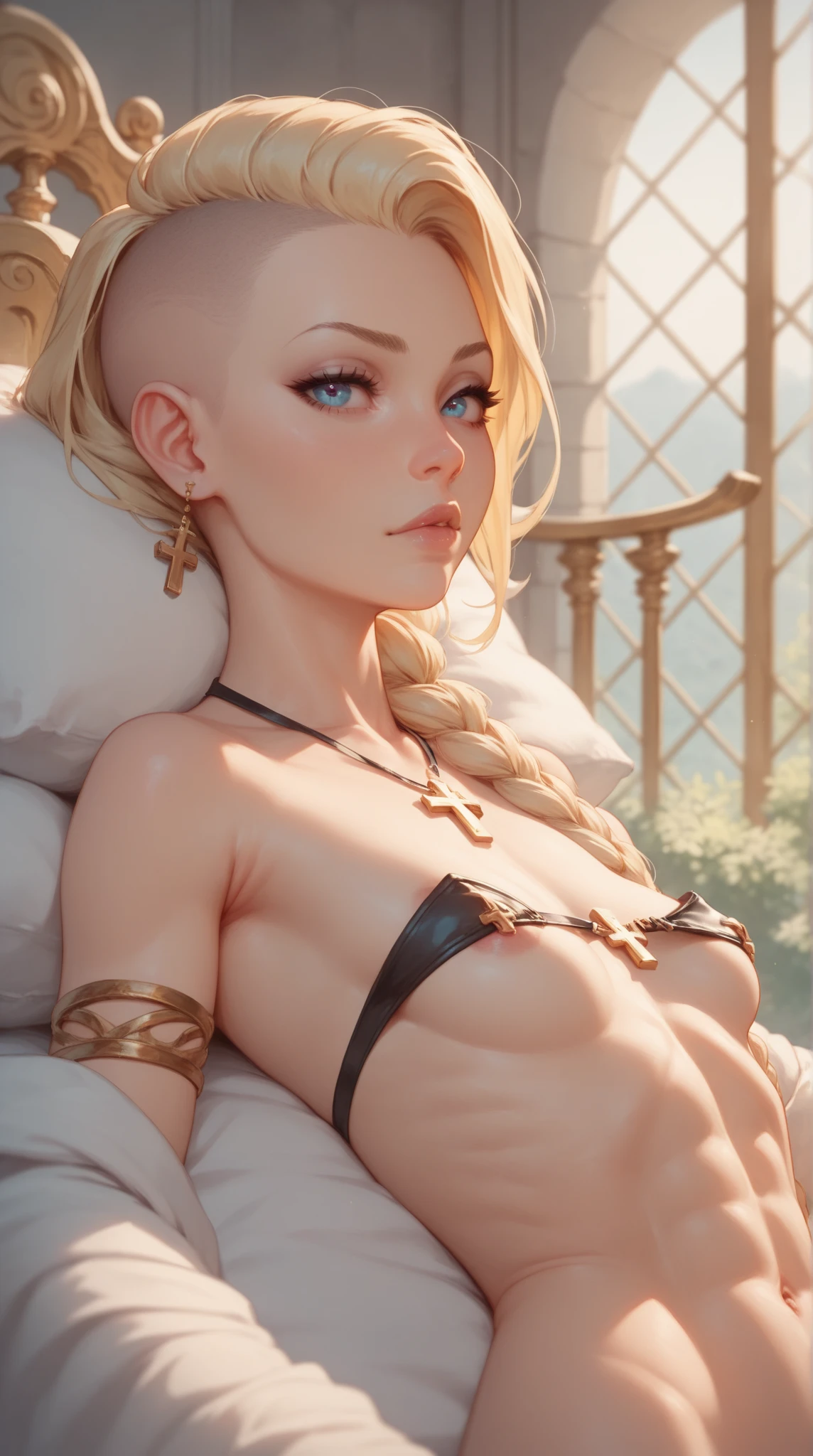 (masterpiece, best quality:1.4), (8K), Young blonde beauty, (((18 years old, neat girl))), detailed blue eyes, long eyelashes, blush, kind smile, , upper body, , small ass, slender thin legs, , pink skirt, (looking at viewer), beautiful blonde hair, white-skinned, bangs, pigtails (medium size breasts), (mushroom forest, celestial forest, beautiful and magnificent pink sunshine, majestic sky), natural light, pastel colors)