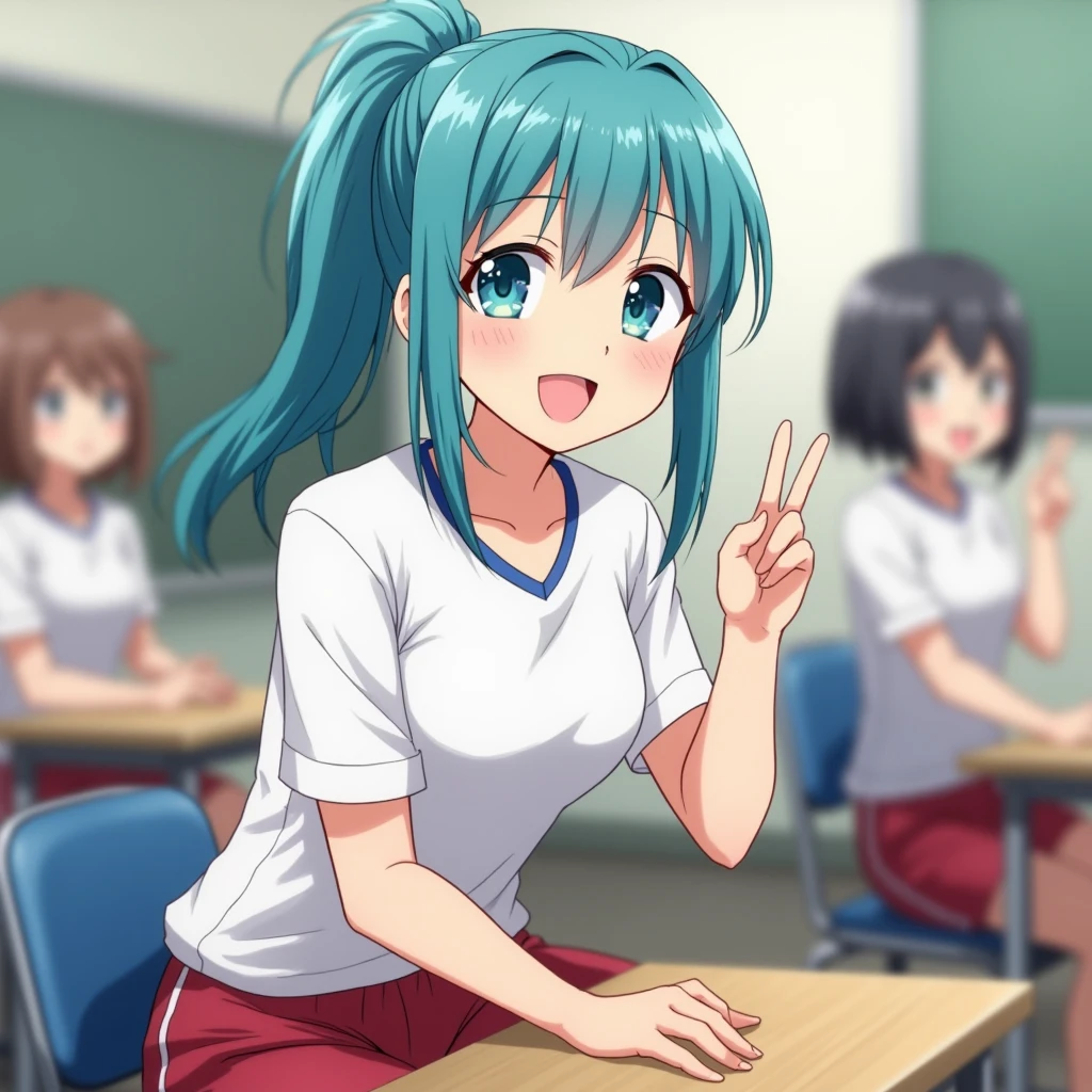 (masterpiece), classroom, 1girl, medium hair, white hair, (aqua eyes:1.2), (white sailor collar:1.2), serafuku, white skirt, pleated skirt