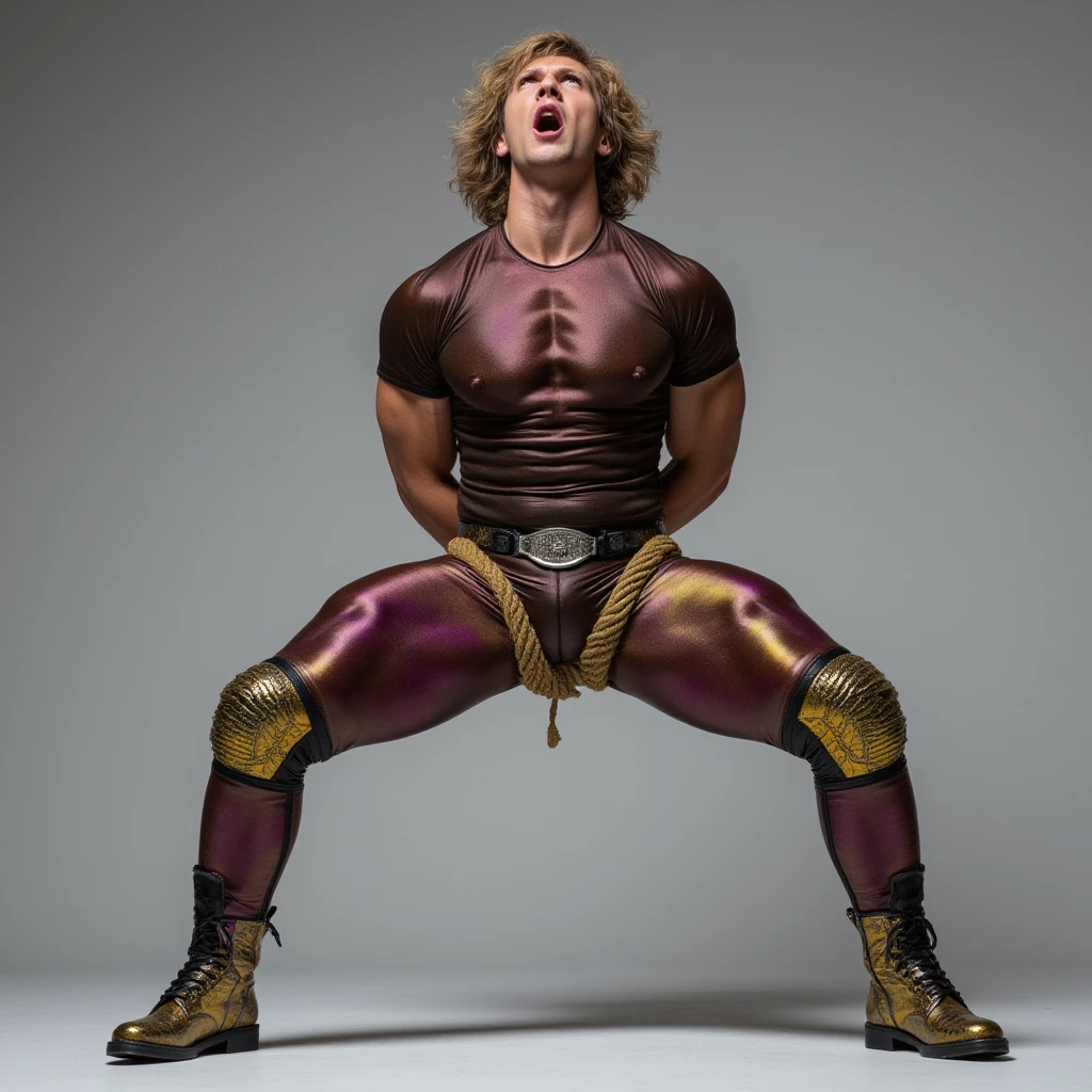 There is only one handsome Asian actor in the picture，30 years old，Tall and handsome, Toned body，short hair, O-Shaped Beard，Perfect body, Dark skin，Glowing skin，Smooth skin，The body is hairless，Muscle bulge, Muscular, Very large pectoral muscles，Very sexy abdominal muscles，Very well-developed leg muscles，Huge concave and convex area，Brightens oily skin，Wearing a gold leather shiny ，Handsome face， Correct and accurate male body proportions, Wear white socks，Stand among the flowers。
