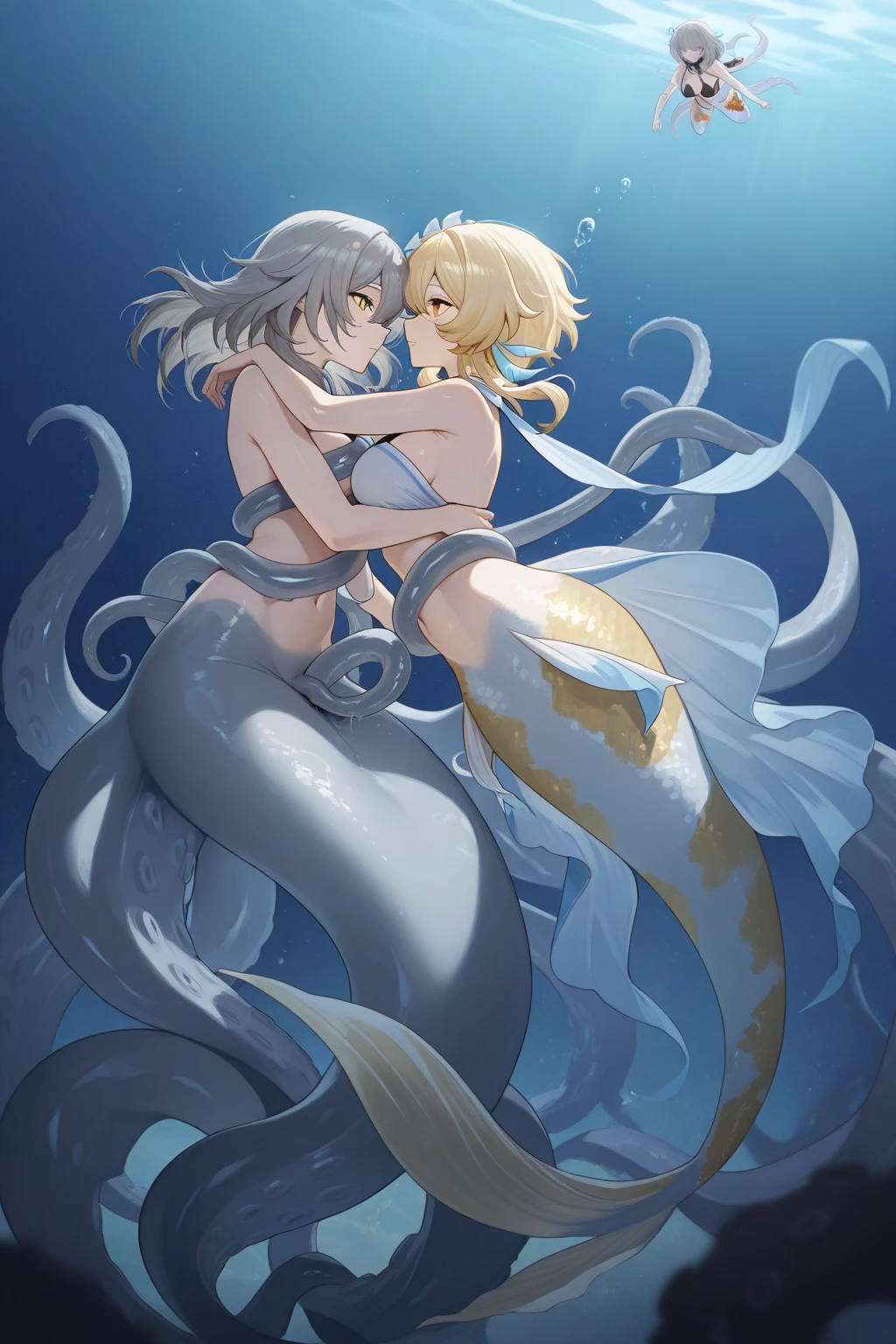 hitenkei style, claude monet, oil painting, mermaid, (()), , masterpiece, underwater, coral reefs, schooling fish, 1 girl,  , intricately detailed, navel,  shoulders, blonde hair, pearl necklace, fin hair ornaments, under sea, extremely detailed,  breasts, puffy , blue eyes,  stomach, soaked, medium breasts, arm strap, swimming, teen, soft eyes, smiling, armpit, happy, half open eyes, lusty eyes, blushing, long hair, side bangs, sleepy eyes, large , lifeless eyes, ((tongue out)), open mouth, ((snake tongue)), long tongue, , rolling eyes, saliva