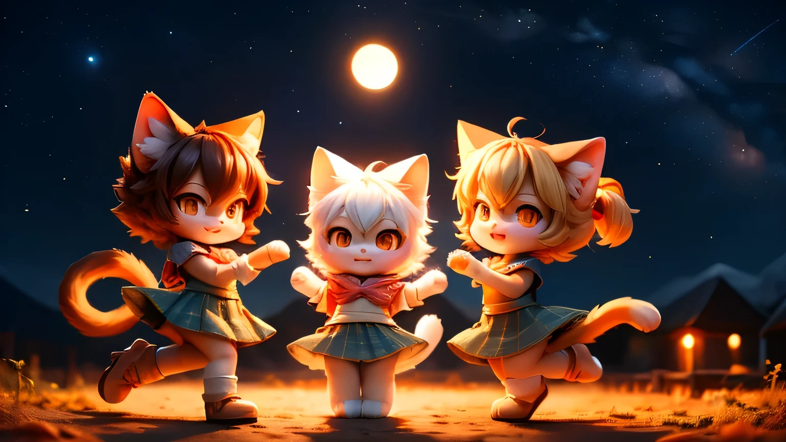 Please draw me with three Kemono Friends.