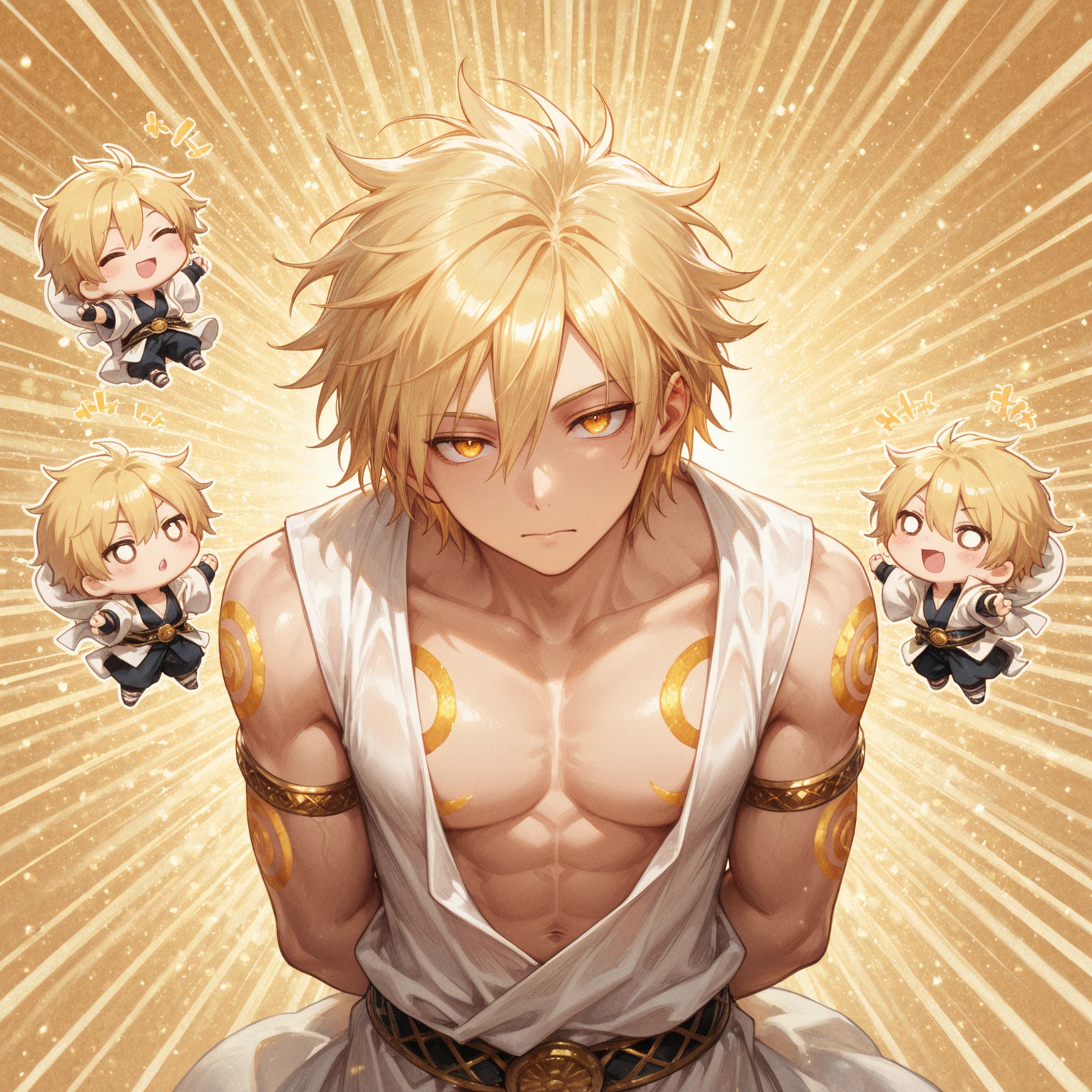 2boys kissing and embracing, masterpiece, best quality, slim lean boys young adults standing  in a tranquil pool surrounded with water lilies and reeds. The men are muscular lean slim and well built, with defined muscles. The men are wearing white linen loincloth which have intricate gold embroidery. (narrow loincloth:1.0).  thighs and legs. They are wearing gold armbands on their arms, gold leg bands on their thighs, gold anklets on their ankles, gold bracelets, and gold necklaces. The men are wearing a single ear cuff.