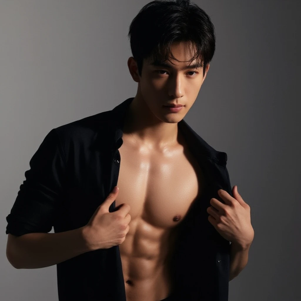 Chinese male actor in a micro , handsome Chinese guy, handsome man, Full Body Shoot, photoshoot, portrait, look at camera, detailed  parts, lifted arms, Manly, Charmer, Active Boy, standing, top tied up with rope, rope , strangled with rope, , wrapped in leather straps, anguished expression, perfect , symmetric body, asian boy 30years old,  :: high detail, asian, a little six packs attractive body, realistic, human skin, Short Hairstyle, handsome chad chin, , handsome, attractive, slightly muscular man, masculine,  attractive, human skin, (eyes contact), Handsome, Attractive, bulge in briefs, The crotch is raised