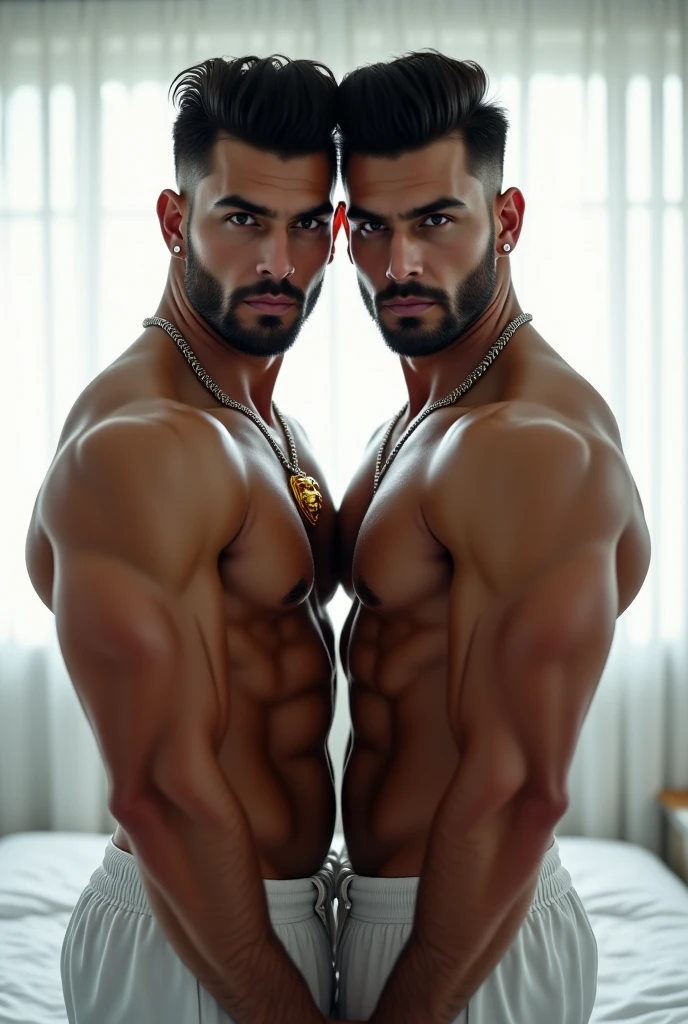 a handsome muscular Young men, Very good figure,cute,short haircut,white skin,Not wearing a shirt ,wearing  underware and friends outside on the balcony , they raise their glasses of champagne to the sky. Realistic perfect body, correct looking body, 