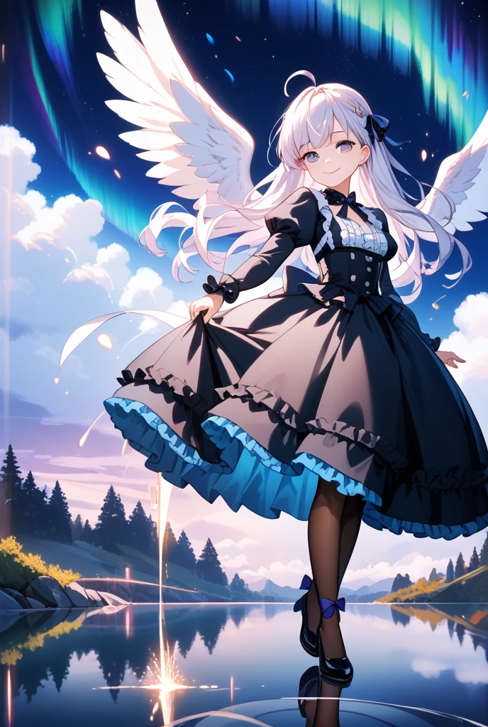 (Highly detailed CG Octane render 8k wallpaper), The most beautiful works of art in the world, Full body shot from below, Complex, High detail, ８Year old girl, Gold and silver embroidery, Grey Pearl Medieval Mini Dress（With panniers）, Translucent fabric, Please lift your skirt, Strong winds, Translucent slip, Grey translucent tights, Peeking from below, Highest quality, Disorder of clothing, Lying down, , Show off your thighs, night、Wearing bloomers