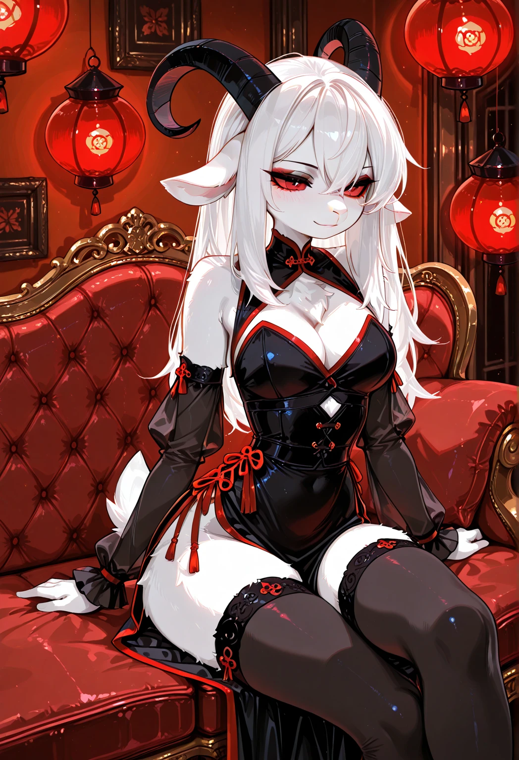 ((Masterpiece, Best quality))++, Detailed light+,  Detail hair+, detail hand+ l, 1girl, woman, Long hair,  dark red eyes, Beautiful eyes, 20 years old, white hair, (Beautiful white hair:1.3), (Beautiful detailed eyes), high resolution+, Masterpiece, Reflective eyes,  {{Angle}}, extremelydetailedwallpaper, Original, full body view, Bedroom, upper legs and slender but curvy thighs, stars in the sky, Black thigh boots, lace-up bootsGothic_Lolita, great legs, no , shoulders , smile, shy, trying to be  but a little embarrassed, flirty, , small breasts, pink 