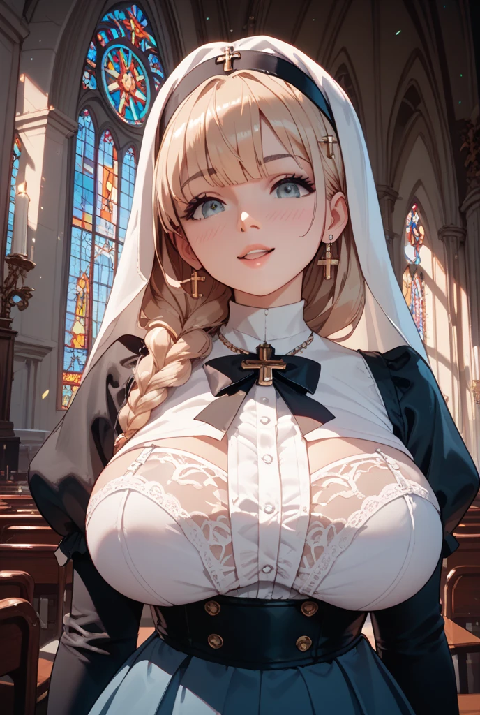 Girl with ???????????? wearing a micro bra dressed as a nun in the convent