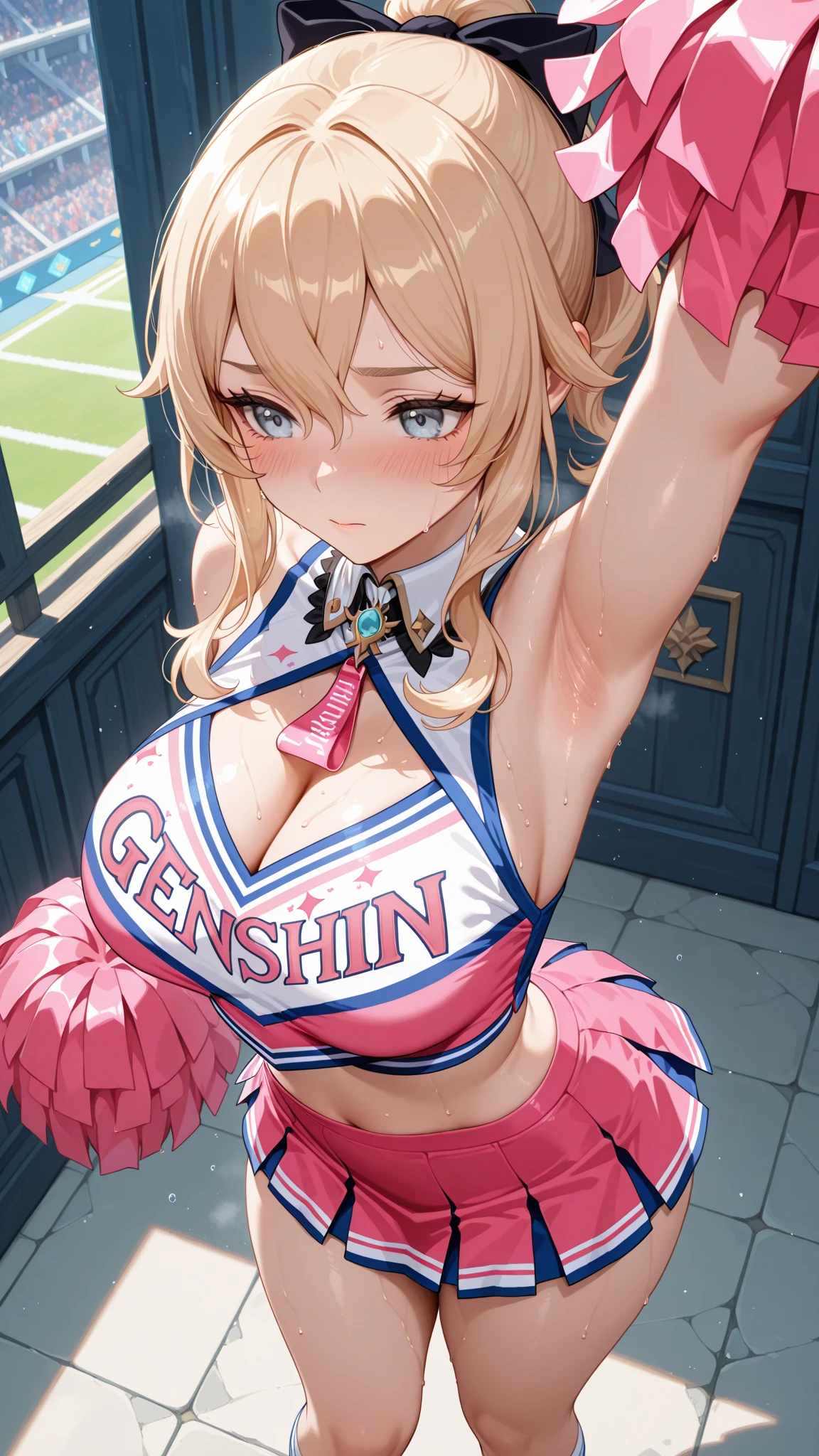 1girl, , houjousatoko, short hair, blonde hair, purple eyes ,hairband, ,　　,, large breasts, , Running, ,, Heavy snowfall area　frozen wet crying mountain Alone, crying, , 独奏, 1girl, 　amusement park ,