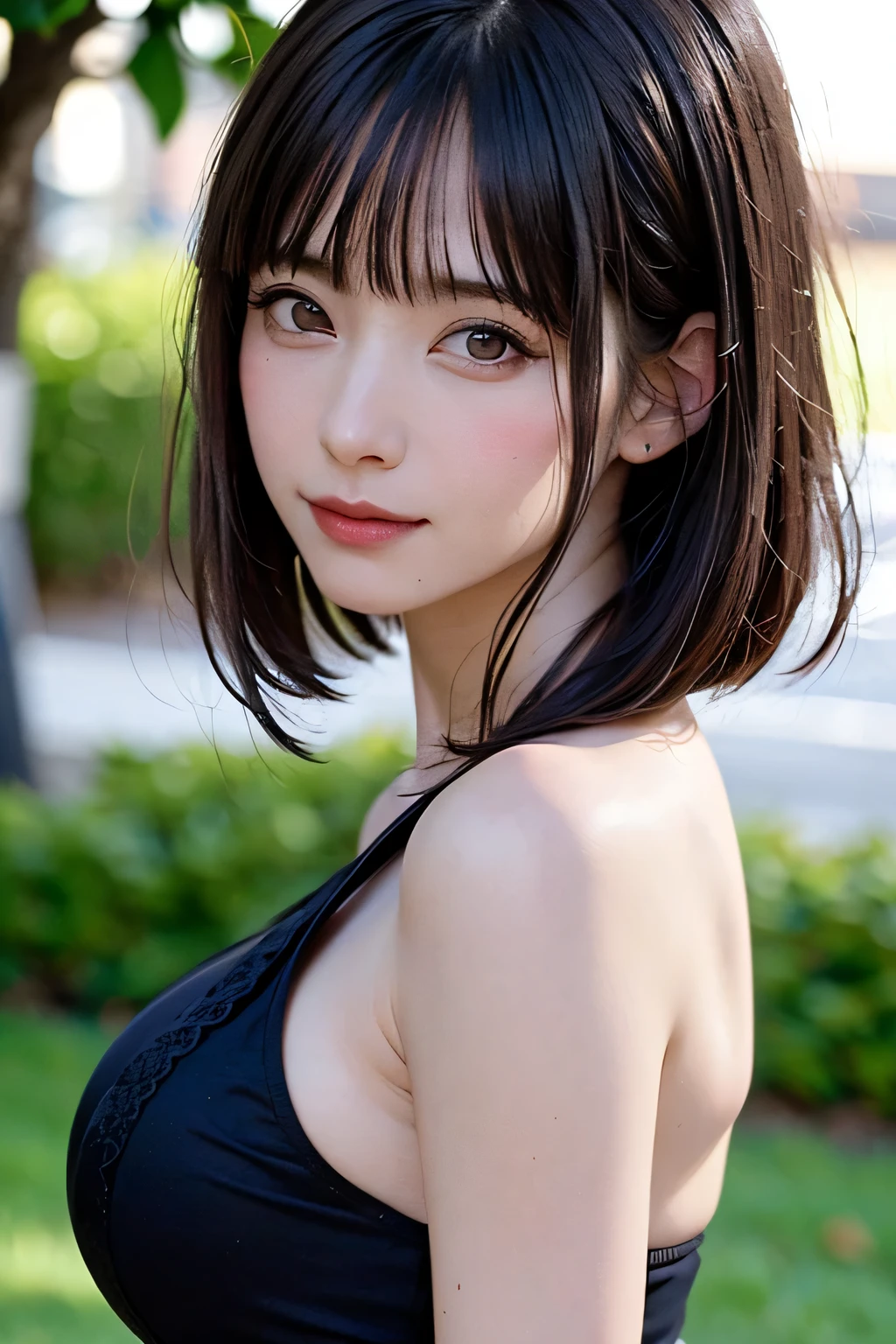 (masterpiece, highest quality),1 girl, alone, hyper realistic, realistic,realistic, looking at the viewer, light brown eyes:1.4,Brunette short bob hair with highly detailed shiny hair, bright colored winter clothes, lepangas:1.4), outdoor, closed mouth, Upper body、big ????? eye、eyelash、{Hugeな|big ?????|Hugeなな|mega} whole :2, cleavage:2、(((big ????? eye、short bob hair、Highlights from students、look at the audience、she is very beautiful and cute、show me your ears、long neck、smile、Close your mouth and smile、bangs beautiful teeth)))、ideal body proportions、（Snow-covered tree-lined street in Norway in winter）、美しいlong neck:1.4、(({Huge|big|Hugeな|mega} ?????:2, cleavage:2))、(((portrait:2)))