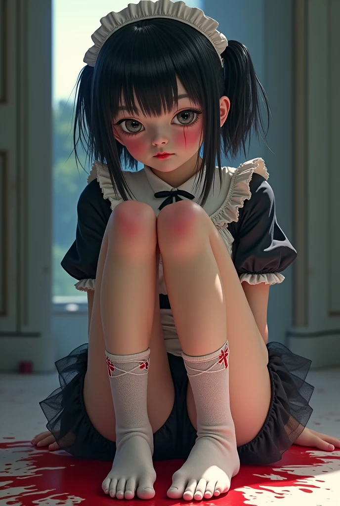 Black hair is one meter five cute , And she is wearing rabbit  all over，Wear a ，Crouch down in front of me and look at me --auto