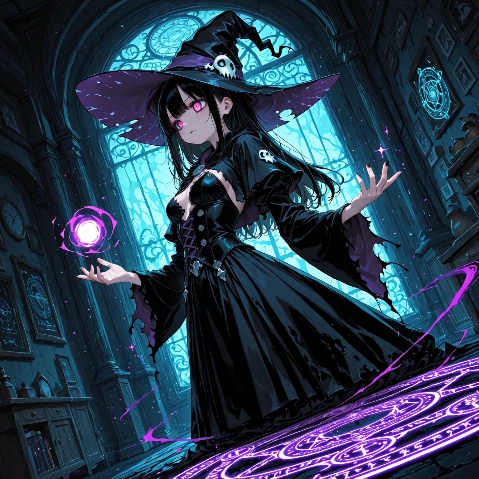 a rainbow witch concocting a love potion in a pink cauldron, dynamic, crazy colors