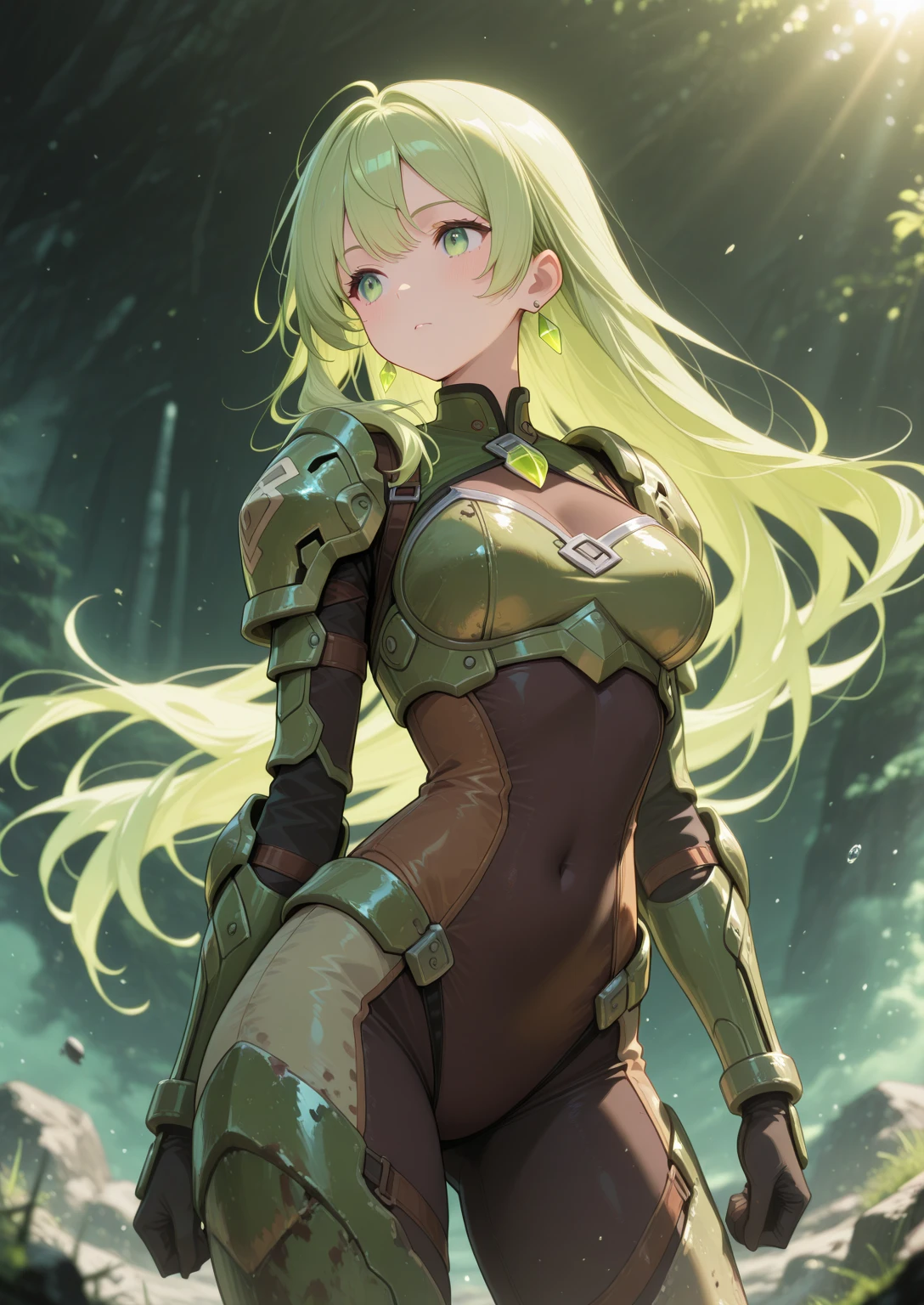 (((Highest quality)))、(((unity 8k wallpaper)))、(((32k)))、(((masterpiece)))、(((Very detailed)))、(((Ultra-high resolution)))、(((Ultra-high resolution)))、(((Cyborg Greefer)))、(((Mecha Girl)))、(((Robot Girl))、((A dress-like armor with a green onion color and yellow mold growing on it.、Mechanical Rimbecha Girl、Machinery Parts、複雑に表現されたスーパーRobot Joints、Robot Joints、Robot Fingertips、Single Mechanical Arm、Mechanical Arm、elf ears headset、Complex mechanical bodies、A mechanical waist covered in elaborate armor、Realistic and complex camera eye:1.5))、A complex fusion of body and machine、Legs covered in green and yellow armor、Beautiful legs with mechanical knee joints encased in mechanical, sock-like armor、Eyes like a mechanical camera、Anatomically correct machine、Covered in lilac and yellow armor、Very beautiful face、Beautiful posture、Stand upright、Long blonde ponytail hairstyle、