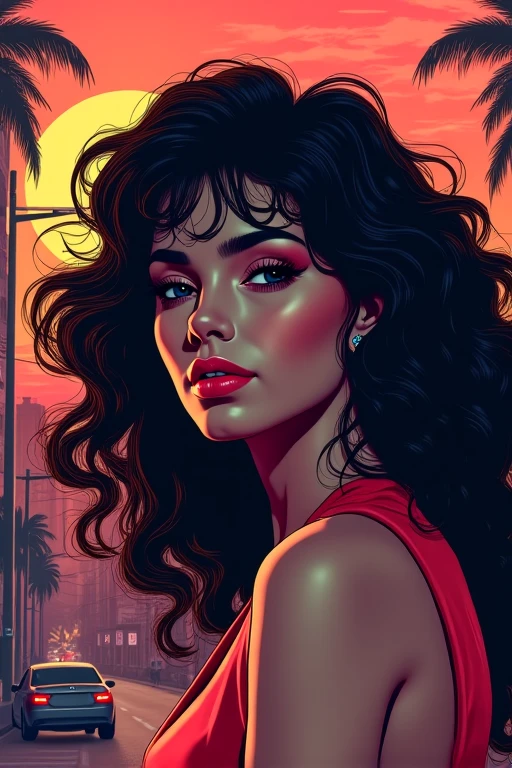 Chica de ojos grandes, ((kimono)), big breasts, (2d line:1.3), jolyne  ((alone)) ((only)) ((neckline)) sexy 