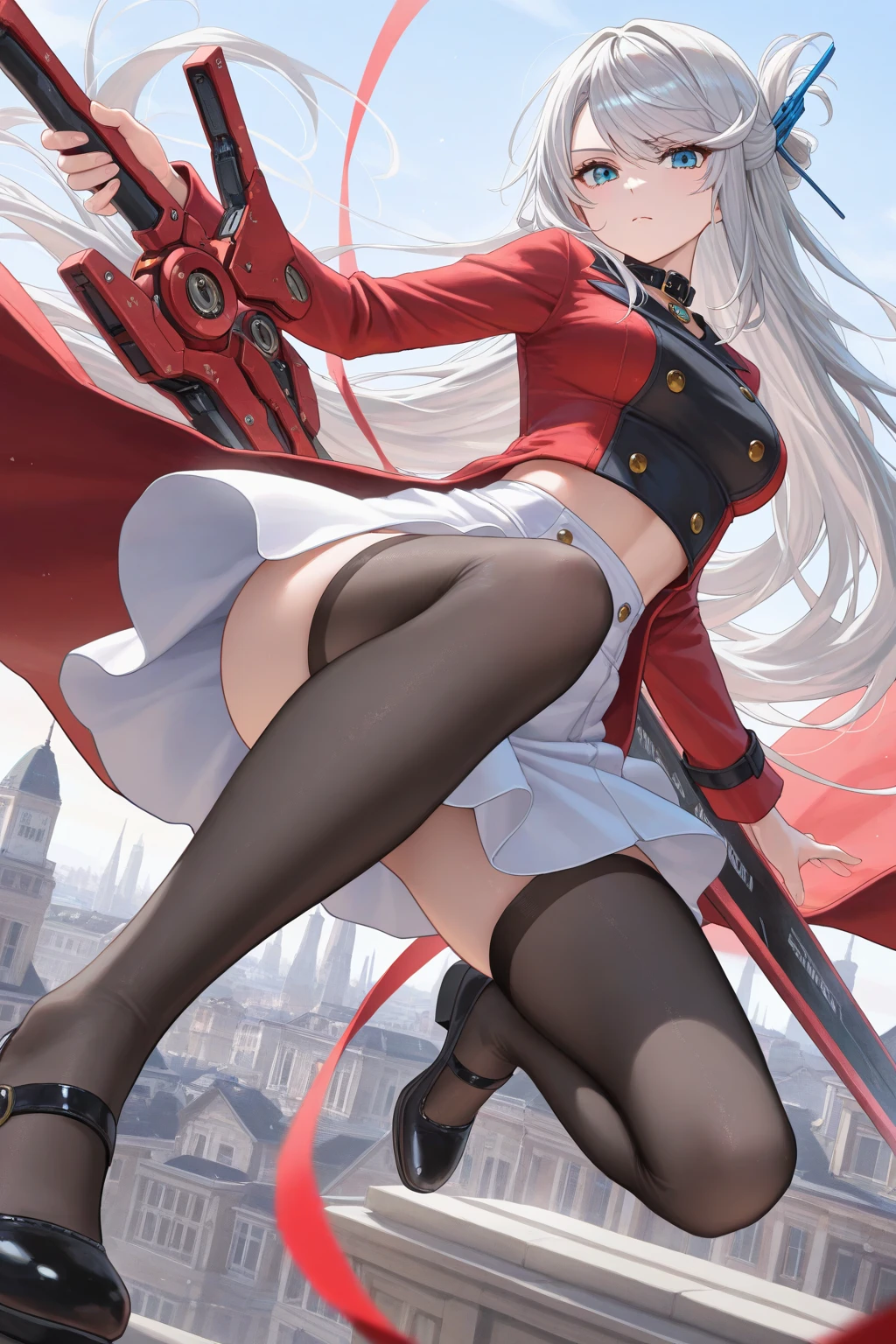 Colossal tits,(((A MILF))), (White panties), Military uniform,a miniskirt, hat, Over knee socks, , (((maturefemale))),The wind is blowing my skirt away, blush,groin,Blue sky, On board,blush,From below,