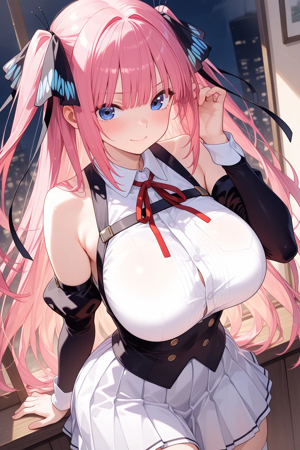 anime_still, masterpiece, best quality, 1girl, Gasai Yuno, long hair, pink hair, low twintails, smile, , red eyes, (large breasts:1.5),1girl, black choker, dark grey, (overalls:1.25), leather gloves, black boots, ((nigth:1.5)), (chasing you through the woods BY yuno gasai), moonlight, blood on floor, horror scane, (horror movie post:1.5) (evil eyes:1.6), (horror_movies:1.5), (woods:1.6),(dark:1.7), (out_boorlood on hands:1.5), (blood stain:1.25), (black face mask:1.25),