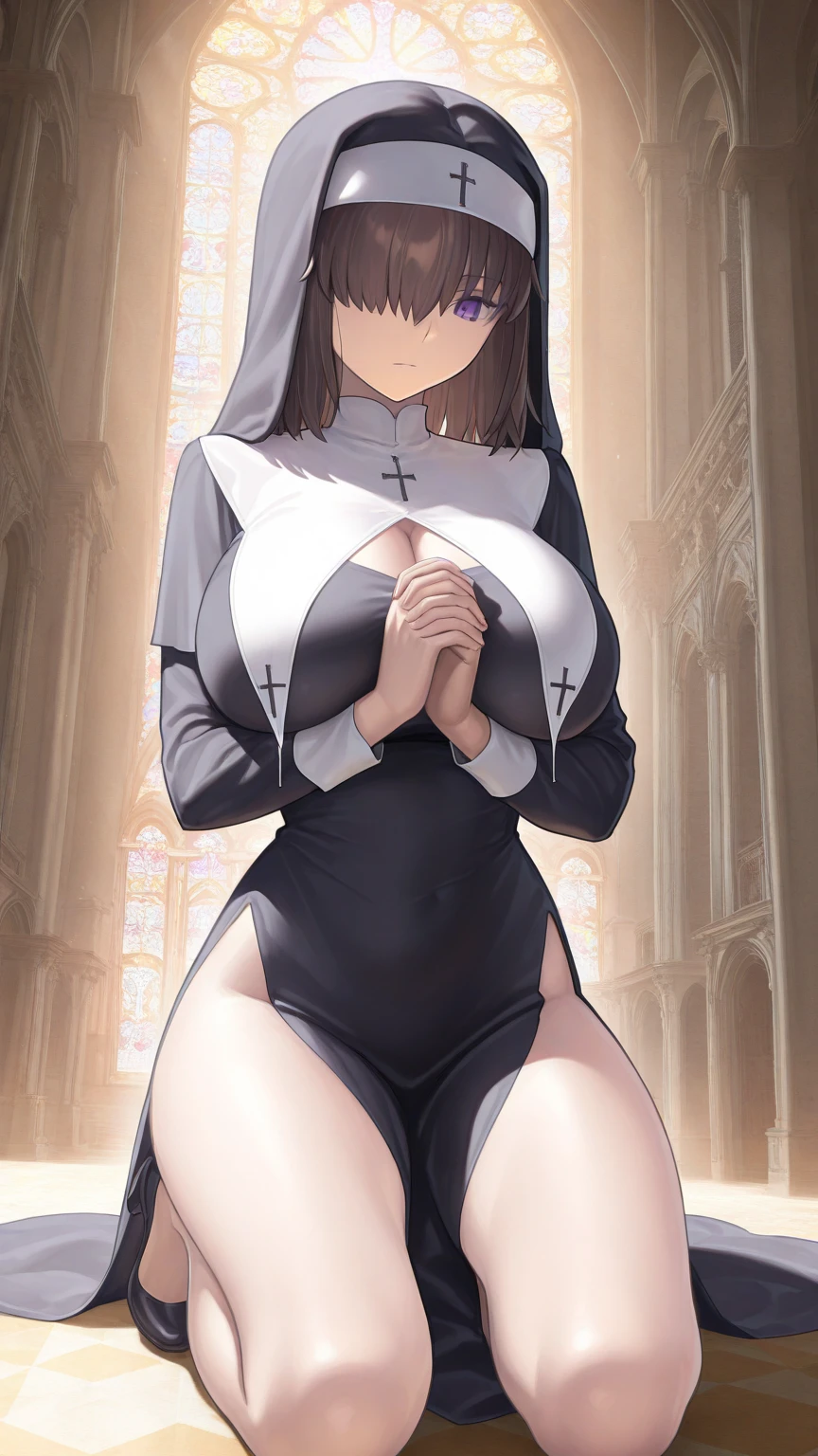 (masterpiece: 1.3), (Maximum resolution: 1.2), (Ultra High Definition TV: 1.2), Cinema Lighting, 8K resolution, Narrow eyes and skin, Detailed facial features, , (Focus on the : 1.2）, (The focus is on the face:1.2),Perfect Style, Cute face, Accurate, Anatomically correct, Highly detailed face and skin texture, Narrow eyes, double eyelid, Thin eyebrows, Glitter Eyeliner: 1. Natural Cheeks, Shiny skin, White skin, Shiny skin、Embarrassed look、Angry expression、A look of humiliation、20 year old virgin woman,church、Stained glass,(Monastic Clothes:1.3)、 ROHM review photo、View from below, Low Angle, , Cinema Lighting, Mucus sac in thigh、Flowing liquid(Attractive :1.2),、Expose、confusion、Tight fitting clothes，Soft 、White panties，Body Model,Body Outline, blush,