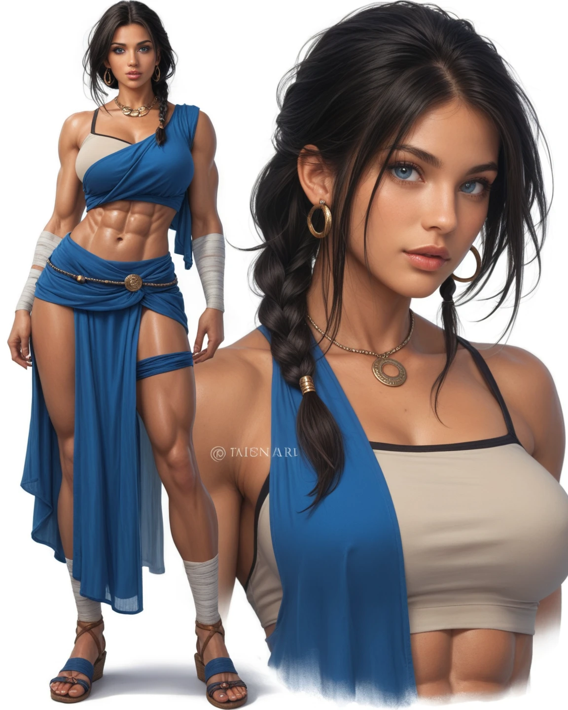 (best quality,4k,highres,masterpiece:1.2),ultra-detailed,realistic:1.37,big muscular female bodybuilder,beautiful detailed eyes,beautiful detailed lips,strong physique,two short pigtails,small (smile),rippling muscles,sturdy frame,fit around the waist,(tight abs),strong arms and shoulders,intense expression,determined look,well-defined muscles and veins,straining muscles,artistic pose,steely gaze,side lighting,powerful presence,vivid colors,dynamic composition,studio lighting,physically-based rendering,athletic build,bodybuilding silhouette,professional,gritty texture,bokeh,an elegant girl in a vibrant Indian saree, beautiful detailed eyes, beautiful detailed lips, extremely detailed face, long eyelashes, intricate patterns and embroidery on the saree, flowing and vibrant colors, luxurious silk fabric, graceful and confident posture, traditional Indian jewelry, a henna tattoo on her hand, a stunning garden as the backdrop, natural and warm lighting, high-resolution rendering, photorealistic style