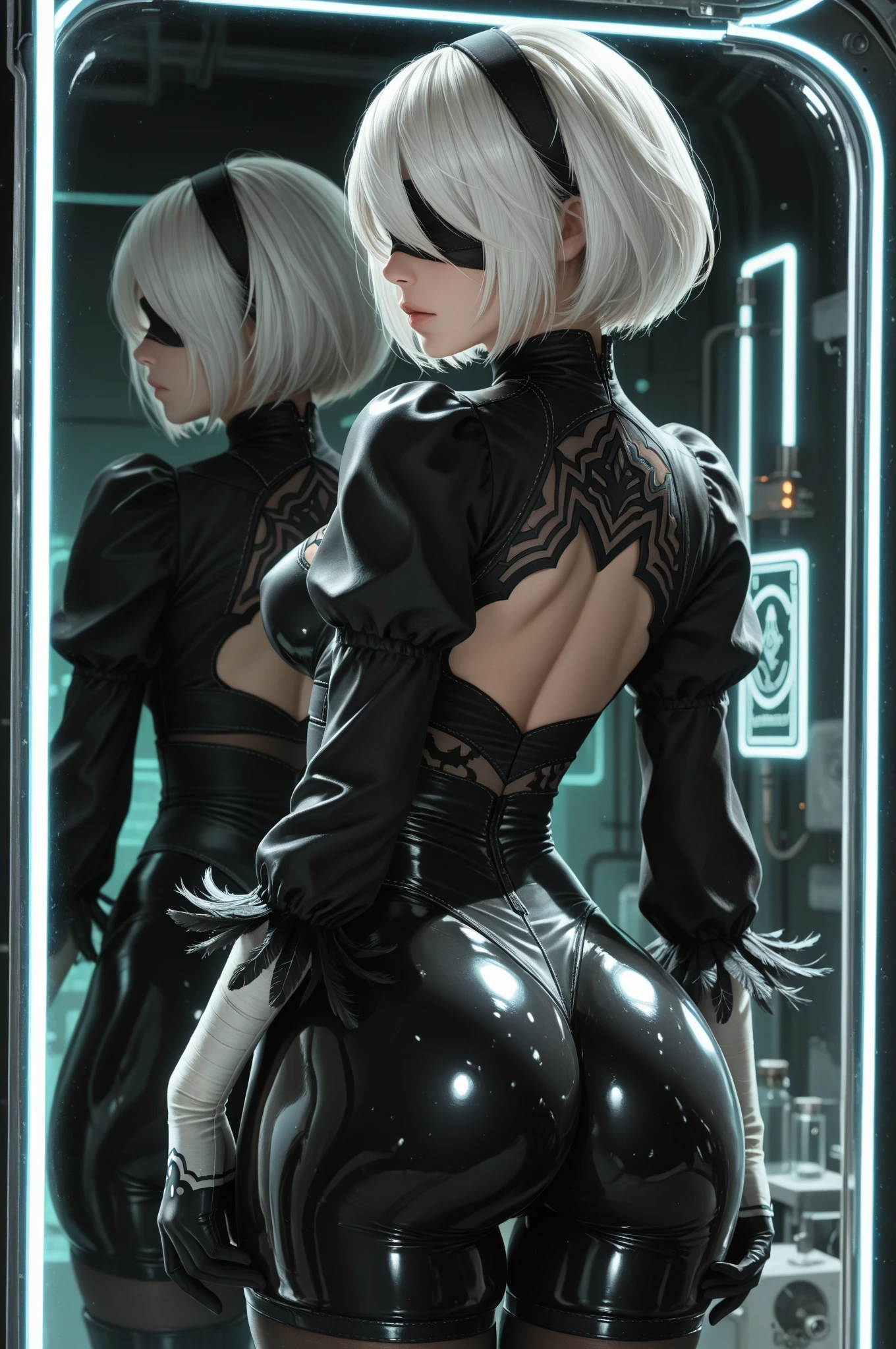 dominate giantess Android, SCI-FI, ((slutty tight pantyhose/skirt butt/ass pose while on a chair above you)), (dread/Perle),sex, ((perfect )) , tall cyber femdom mistress domination, ((tight small )), (( and  showing of her perfect )), perfect legs and skinny thighs, tight wet , ((Perfect eyes and face)), ((closed wet full lips)), ((perfect hands and fingers)), ((( a lot of white  is dripping out of her ))), ((she has a very skinny and toned strong body)), ((makeup)), ((freckles)), ((perfect eyebrows)), ((sharper edges)), ((perfect scary grey eyes)), perfect intimidating face, slut, sadistic, predatory, better detail on her skin, perfect face and strong jawline, perfect full wet lips, sadistic atmosphere, wet sweaty skin, more detail, beautiful intimidating grey eyes, ((beautiful horror)), better lighting, more toned muscles, perfect detail on her intimidating eyes, very tight , ((tight )), (((tighter clothing))), slutty, intense, perfect detail, tight and , ((piercings)), better detail on her bellybutton, skinny, skinny and strong, more skin showing, intense, slutty, freckles, long skinny perfect legs, scary and intense, she is a skinny and toned 25 year old  and perfect and intimidating Japanese/American skinny/tone futuristic evil retribuition alice, pale white skin, on the bed, (full tall body is shown), (((short hair with short ponytails and bangs))), she is standing far enough away that you can see her full body, wallpaper, perfect face and eyes, she has a skinny and athletic body wearing pantyhose, only her full body is shown above the viewer looking, perfect face, perfect strong jawline, perfect lips, best resolution, perfect bone structure, femdom, she has a skinny and toned perfect body and legs, she is a dominate looking  demon with tight stockings and garter belt, full body, perfectly proportioned body, short hair, young/modern hairstyle hair and bangs, she is in a bedroom on a bed, tight 