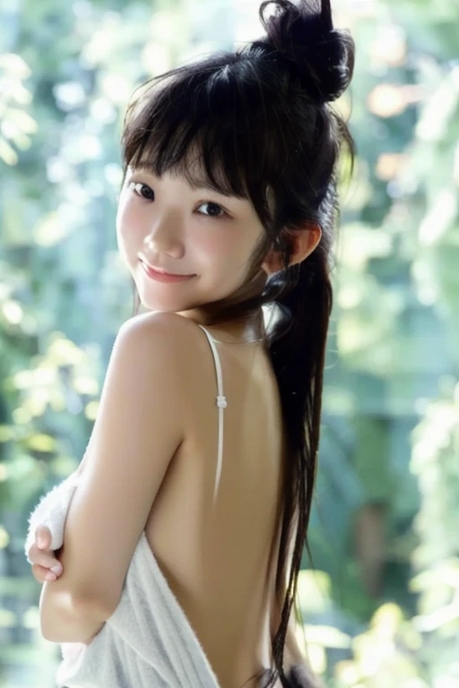 ((Anatomically correct depiction、masterpiece、Best Quality、8k))、Baby Face、Attractive beautiful large almond-shaped eyes、Long eyelashes、美しい桜colorの唇、A high, well-defined nose、color々Hairstyle、Beautiful and shiny hair、((Realistic:1.3))、Bold composition、Highly detailed face、Detailed、Golden ratio face、Ultra-high resolution、((Beautiful, translucent white skin:1.3))、漂い出るcolor気、Warm sunlight、Mischievous Smile、The cutest in the world、((Natural Makeup:0.8))、Beautiful woman looking back、Beautiful shiny red high heels、Captivating calves