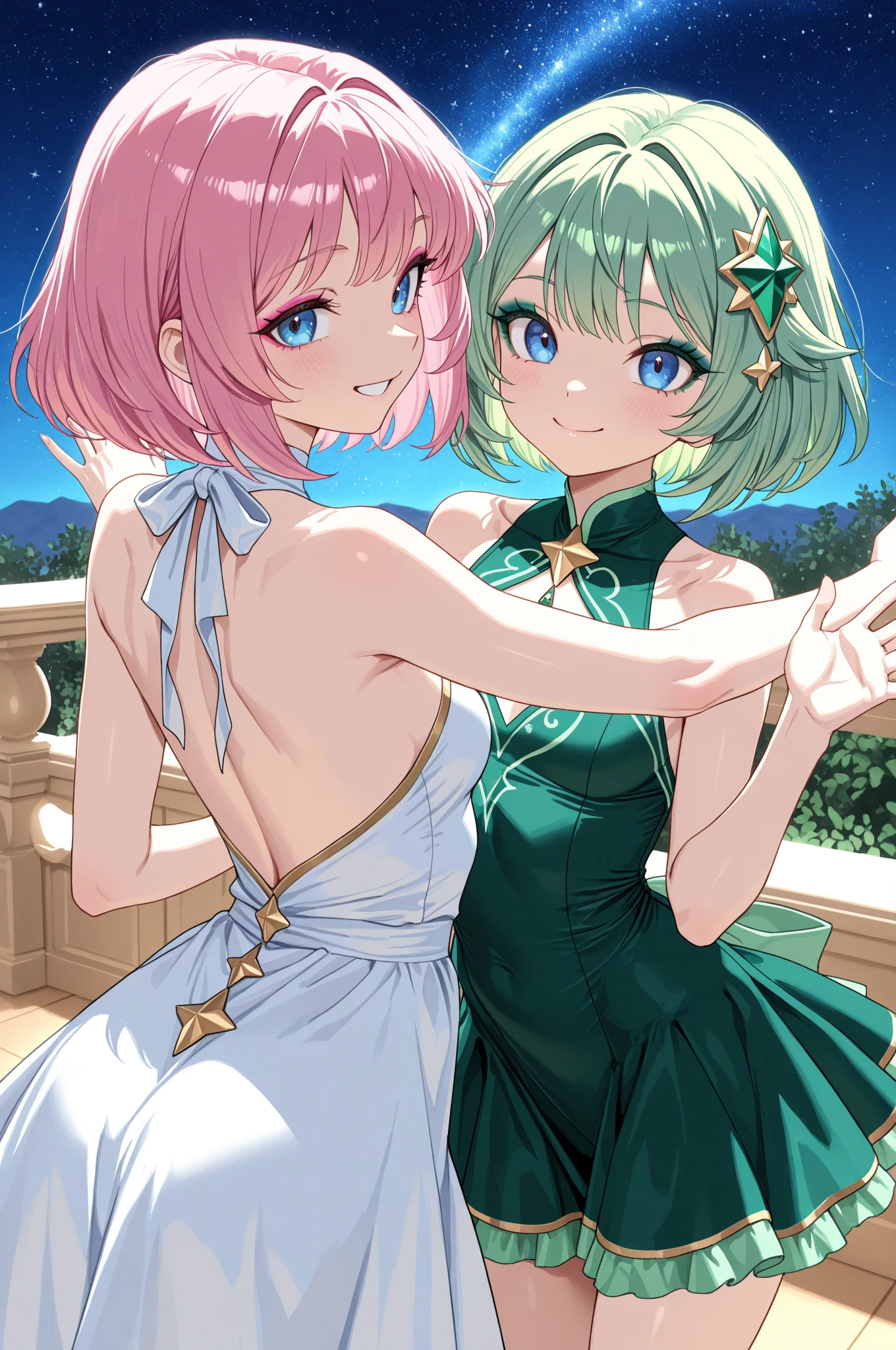 Green Satin Long Gloves, Green Wedding Dresses, Green shorthair, lipsticks, the kiss, bride, Green Pearl Necklace, Green Bride, lesbian