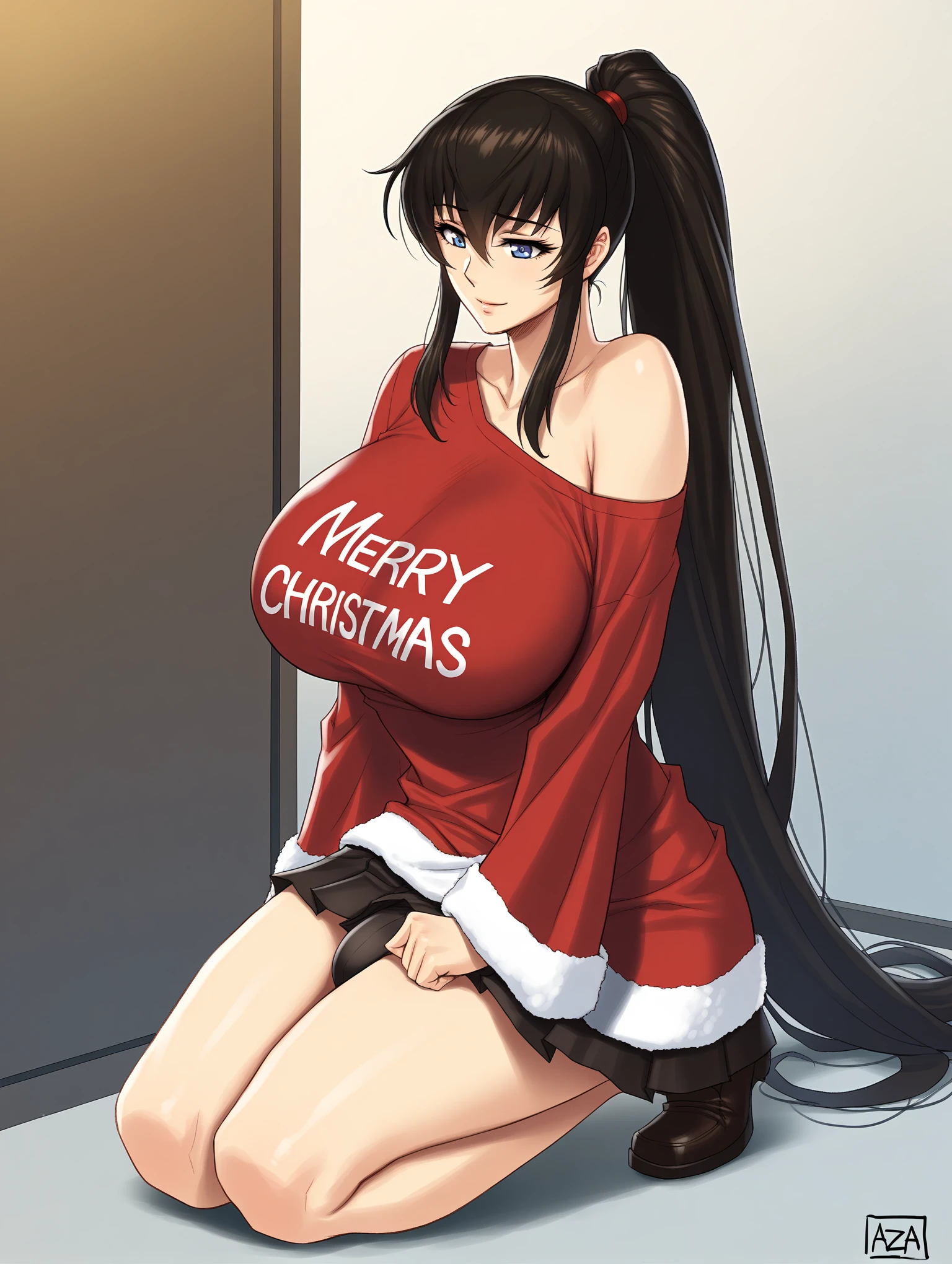 ((Tabletop, highest quality, High resolution, , Pixel Perfect, 4K,))), 1 female teacher, single, alone, beauty、The whole body is visible、 ((Long Wavy Hair, bangs, Brown Hair)), ((Brown eyes, Beautiful eyelashes, Realistic eyes)), ((Detailed face, Blushing:1.2)), ((Smooth texture:0.75, Realistic texture:0.65, Realistic:1.1, Anime CG Style)), ???????????, Dynamic Angle, Perfect body, (( , , Santa Claus Cosplay Hat、 Santa Claus Cosplay Sweater,Floral lace panties 、)), 、、Very embarrassing panic smile, 、、Luxury hotel room、Sit on the sofa、Spread your legs、、Touching the ?????? with both hands、??????、??????? are slightly visible 、Angle from below)、