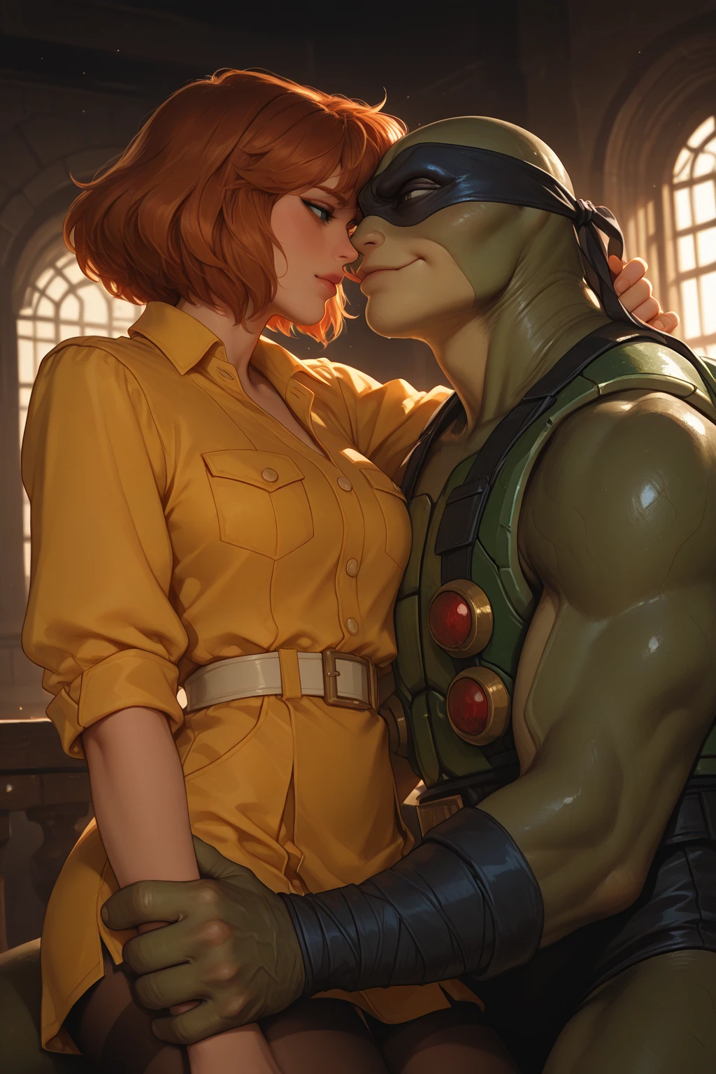 create super Mário broz white skin shaved orange hair with freckles on his face and green eyes