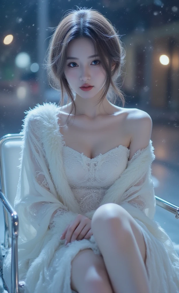 (Tabletop、Highest quality、8k、Award-winning works、Ultra-high resolution)、One beautiful woman、(Elegant thick fur coat:1.5)、White lace ????????? 1.5、Brown Hair、blonde、Big cleavage、very long wavy hair、Spectacular Cinema Lighting、(Romantic affection:1.1)、(The most romantic and moody atmosphere:1.1)、winter、Snow Scene、that'that'that'it's snowing、(Walking in the snow in Norway:1.1)、look at me、(??????????? that are about to burst:1.1)、(Many of them emphasize the body line...:1.1)、Very long hair、Blurred Background、Accurate ???????、Ultra HD Hair、Ultra-high resolutionの完璧な美しい歯、Ultra-high definition beauty face、Ultra HD Hair、Ultra-high definition sparkling eyes、輝くUltra-high resolutionの美肌、Ultra-high resolutionの艶やかな唇、(Face close-up:1.2)