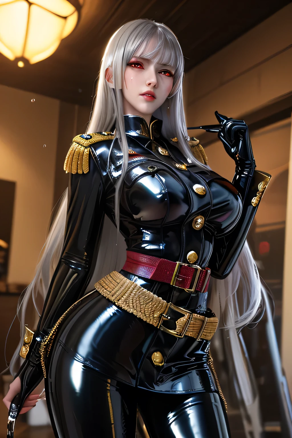 Silver Silk Cat Ear Girl Naked，rosa Minirock，spreizen die Beine，Spaltung，Das kann man sehen，silver legwear，Ganzkörperesbian, ((military salute:1.2))