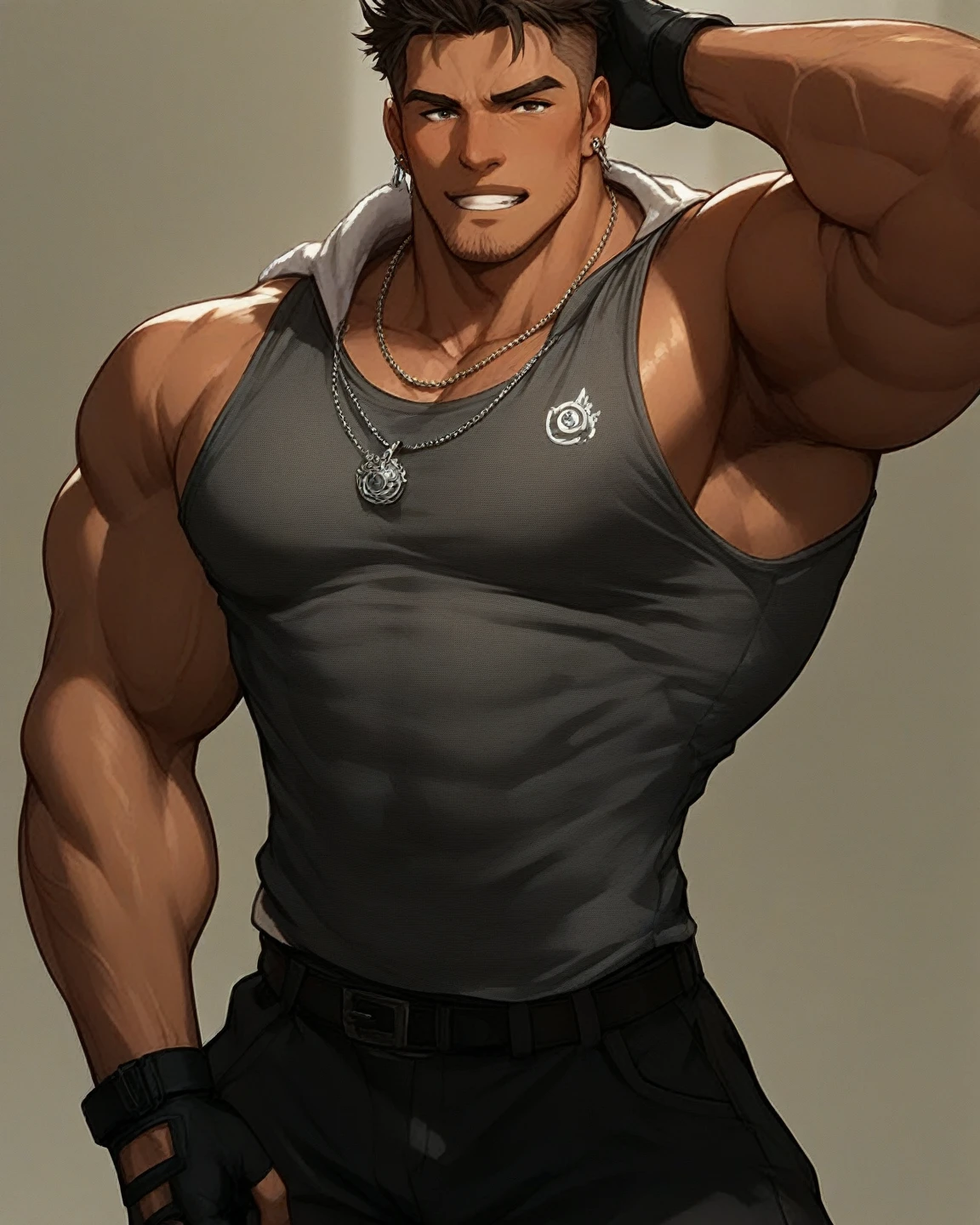 Beautiful man  devil style, brawny, ,with gold chains and gold crown