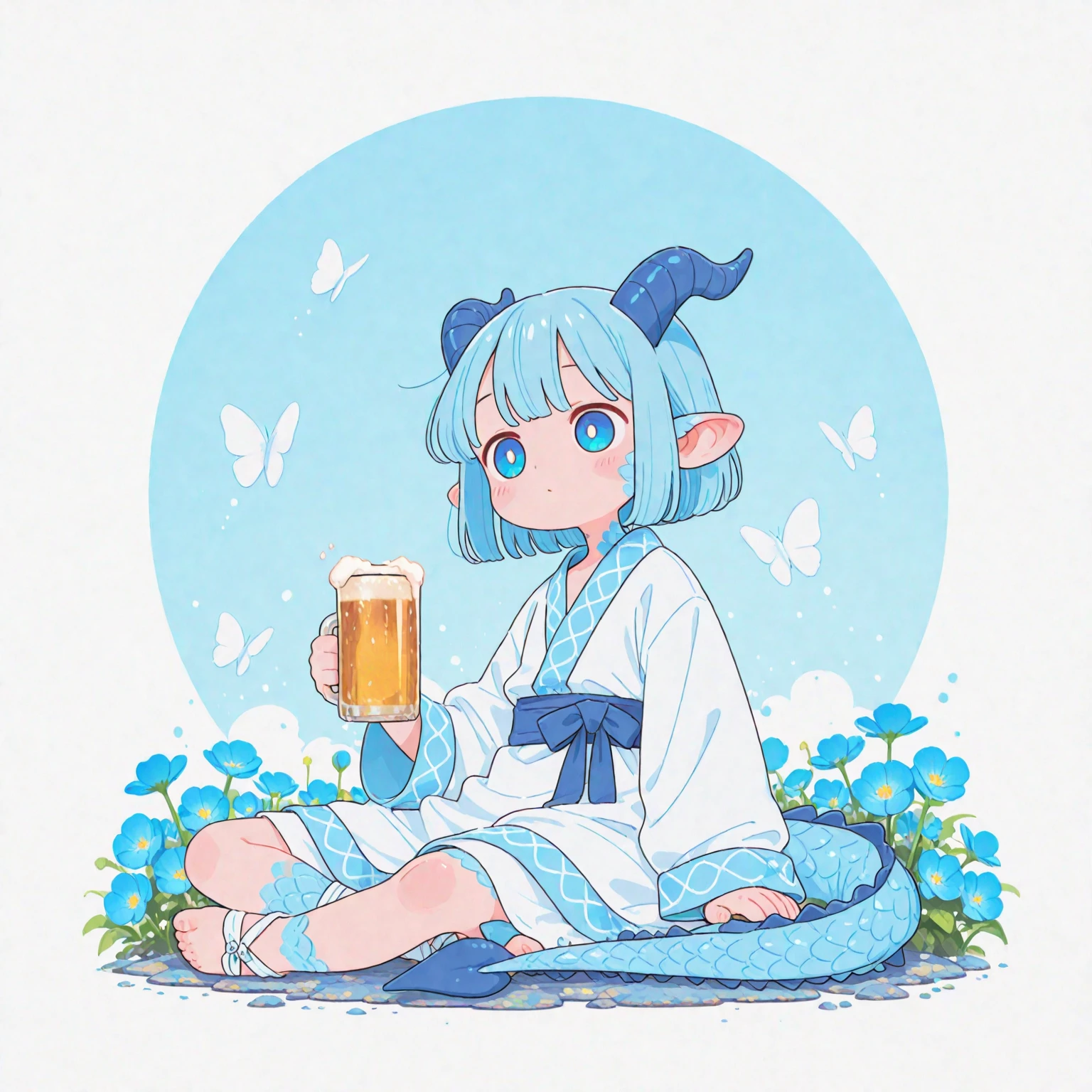 ganyu_\(genshin_impact\), hiten kei style, claude monet, oil painting, horns, masterpiece, hyper realistic, realistic skin, best quality, 1girl, lakeside, ??????????????, huge ???????, ????? ???????, ???????, full body, vector illustration, ???????, light smile, open mouth, bangs, long hair, stomach, navel, ???? shoulders, light blue hair, wet, soaked, raining, sarong, loincloth, black pantyhose, magnolia leaves, autumn, sky, hands up, arched back, stretching, open mouth, bored, waterfalls, cliffs, falling leaves, resting, holding a wooden pail, wet body, pouring rain, washing her body, taking bath, arched back, white flowers, eating honey, honey poured on body, body drenched in honey, long tongue, sticky, tongue out, white flowers on hand