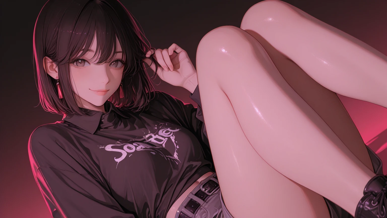 high quality, 最high quality、 Stylish design, (((The cutest girl))), ((Thin legs))、(((最high quality))), High resolution, ((detailed)), ((masterpiece)), ((Super detailed)), 17-year-old girl、((Black Hair,Inner Color)),(())