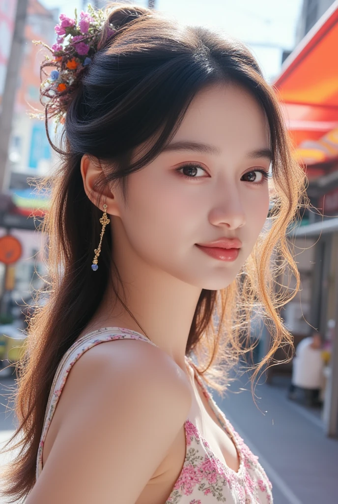 8K, table top, raw image, best quality, realistic, วอลล์เปเปอร์ CG Unity 8K ที่มีรายละเอียดสูง, depth of field, Cinema-grade lighting, lens flare, Ray tracing, (very beautiful face, beautiful lips, beautiful eyes), A face with intricate details, ((Ultra-detailed skin)) 2 girls come in, in the dark, deep shadow, beautiful korean girl, kpop idols, 2 women, (Very slim and slender fit muscular body:1.3), ((look at viewer)),(Big smile:1.3),desert (midnight,Walking street area, The light is dim.), Beautiful earrings, bangle, necklace, The waist chain has a diamond pendant hanging right at the ., clear eyes, walking place , front shot, (Pale skin), (Big eyes), Facing forward, (full body shot), (brown hair), Open the navel, (look at viewer:1.3), Very slim, , (), thick thighs, return, (), (Very beautiful with hair), ,(There is a tattoo on the pubic area.))