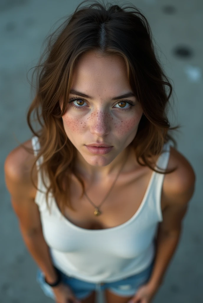 (sharp focus:1.2), photo, attractive young woman, (beautiful face:1.1), detailed eyes, luscious lips, (smokey eye makeup:0.85), (tiny :1.3), (fragile body:1.2), (wavy blue hair:1.2), wearing (revealing dress:1.2) on a (cliffside:1.2). (moody lighting:1.2), depth of field, bokeh, 4K, HDR. by (James C. Christensen:1.2|Jeremy Lipking:1.1).