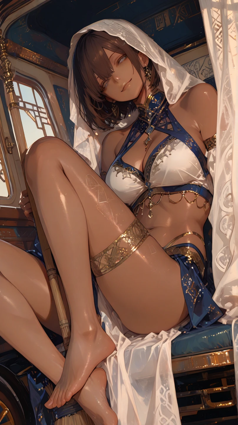 8 year old medieval girl, １people、In 、Gold and silver thread embroidery、She is wearing translucent bloomers that reach below her knees.、Wearing a semi- corset、Translucent slip, Grey translucent tights、sleep