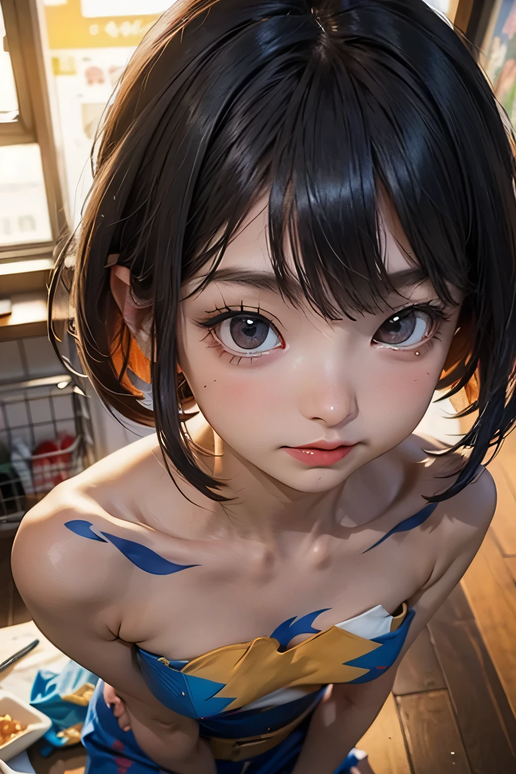  (masterpiece:1.3), (Best Quality:1.3), (Ultra-detailed:1.2), ((kawaii)), Cute, (lovely), ((sexy)), ((Extremely detailed)), 4K, (8K), Best Quality, (Beautiful), Illustration, anime style, (bold line:1.2), Gradation, looking at viewer, //, (bent down:1.1), (arms behind back), //, a cute girl, 1girl, (solo:1.2), gleaming skin, //, (flat  chested), (Perfect eyes:1.2), (Perfect iris:1.2), //, darkblue hair color, (beautiful eyes) //, (half closed eyes:1.3), ( expression:1.2), Fascinated expression, smile, (blush:1.2), //, modern city background, on rock, twin tails, muscle girl, hard abs,  abs, NECKLACE, , skirt