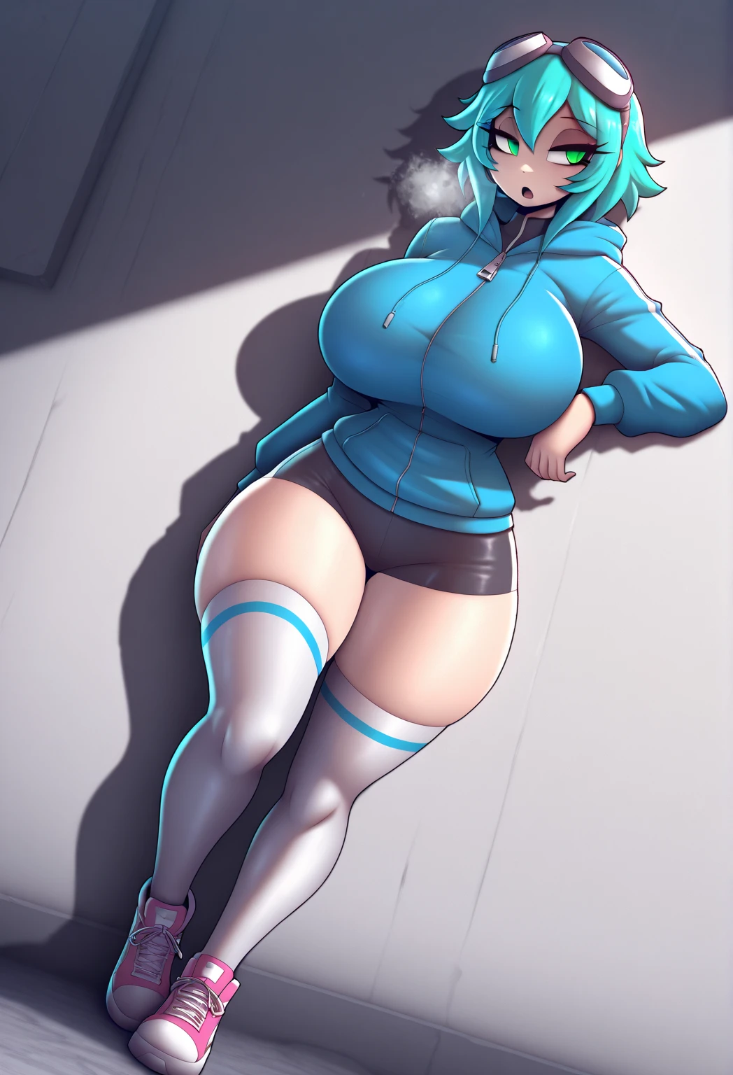 Bulma in tight jeans and a blue top is posing for a picture, an album cover by Louisa Puller, instagram, tachisme, thicc, ????? mistress, skinny waist and thick ????, thick thighs, tight outfit, tight attire, insanely inflated ????, thick, thick thigs, curvy, wearing tight simple clothes, ???????????,1solo,1girl,full body portrait, professional draw, professional photography, blue hair,