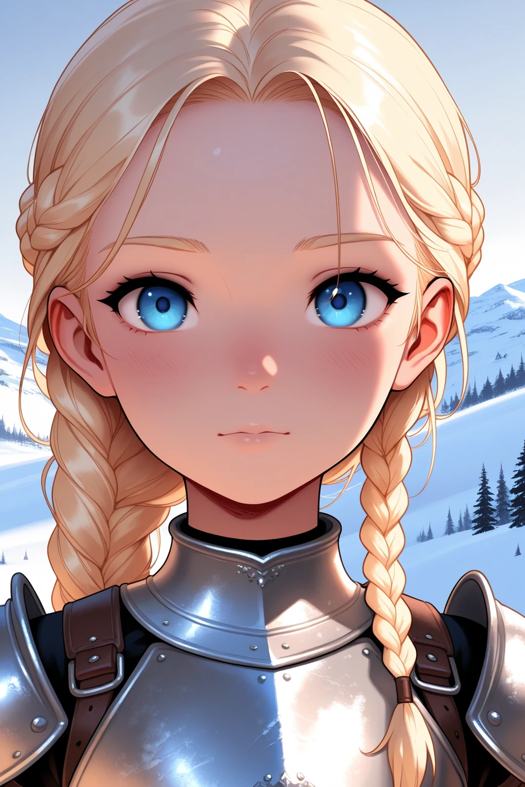 masterpiece, best quality, (full body shot,,moon),Masterpiece, 1girl, solo exhibition, beautiful woman, , beautiful goddess girl, beautiful and detailed face, porcelain skin, ((( shot, center, blonde hair, short hair)), super soft lighting, symmetry, complexity, elegance, high detail, realism, art, concept art, Nordic female warrior, amazing body, athletic, , fur armor, snowy scenery, outdoor Nordic background, 