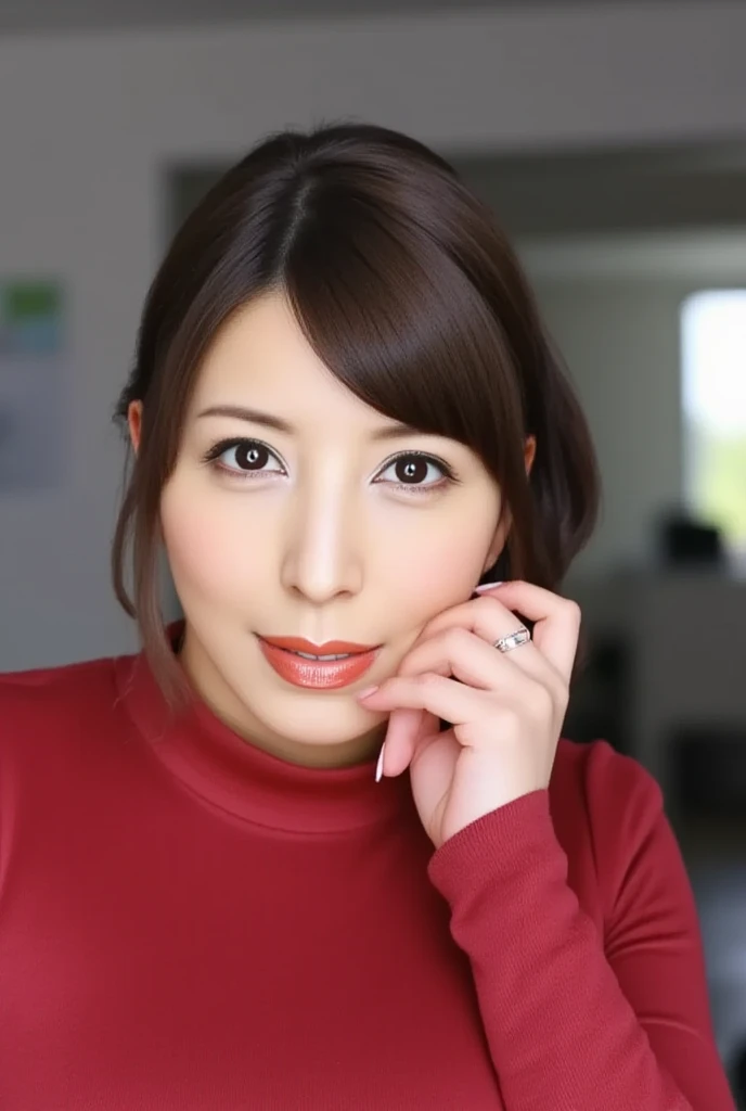 Japanese mature woman 55 years old, looking at the camera, (((highest quality、In 8K、masterpiece:1.3)))、 Shot、The whole head enters the screen、Sharp focus:1.2、Beautiful woman:1.5、Slim Abs:1.2、((Dark brown bob cut、Huge :0.8))、Laugh out loud、(White button-up long shirt:1.1)、Sunset beach on background、Highly detailed face and skin texture:1.4、Detailed eyes、double eyelid、Thin gold necklace、Dimples、Open your mouth and laugh